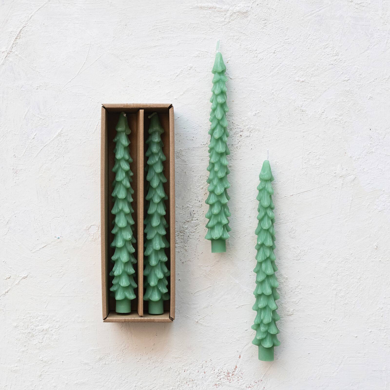 Hello Honey 10&#x22; Green Unscented Tree Shaped Taper Candles, 2ct.