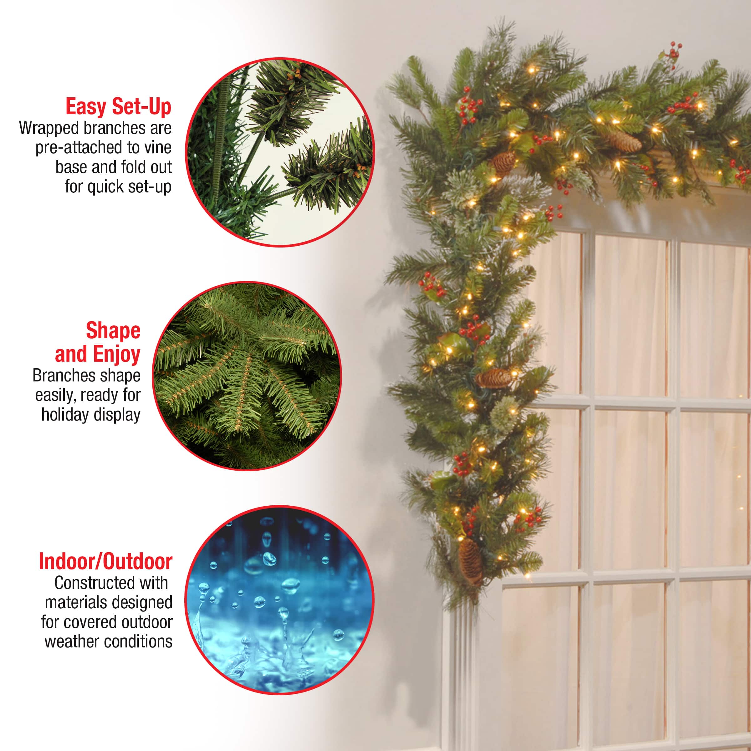 9ft. Pre-Lit Wintry Pine® with Cones, Berries, Snowflakes and Clear Lights Garland