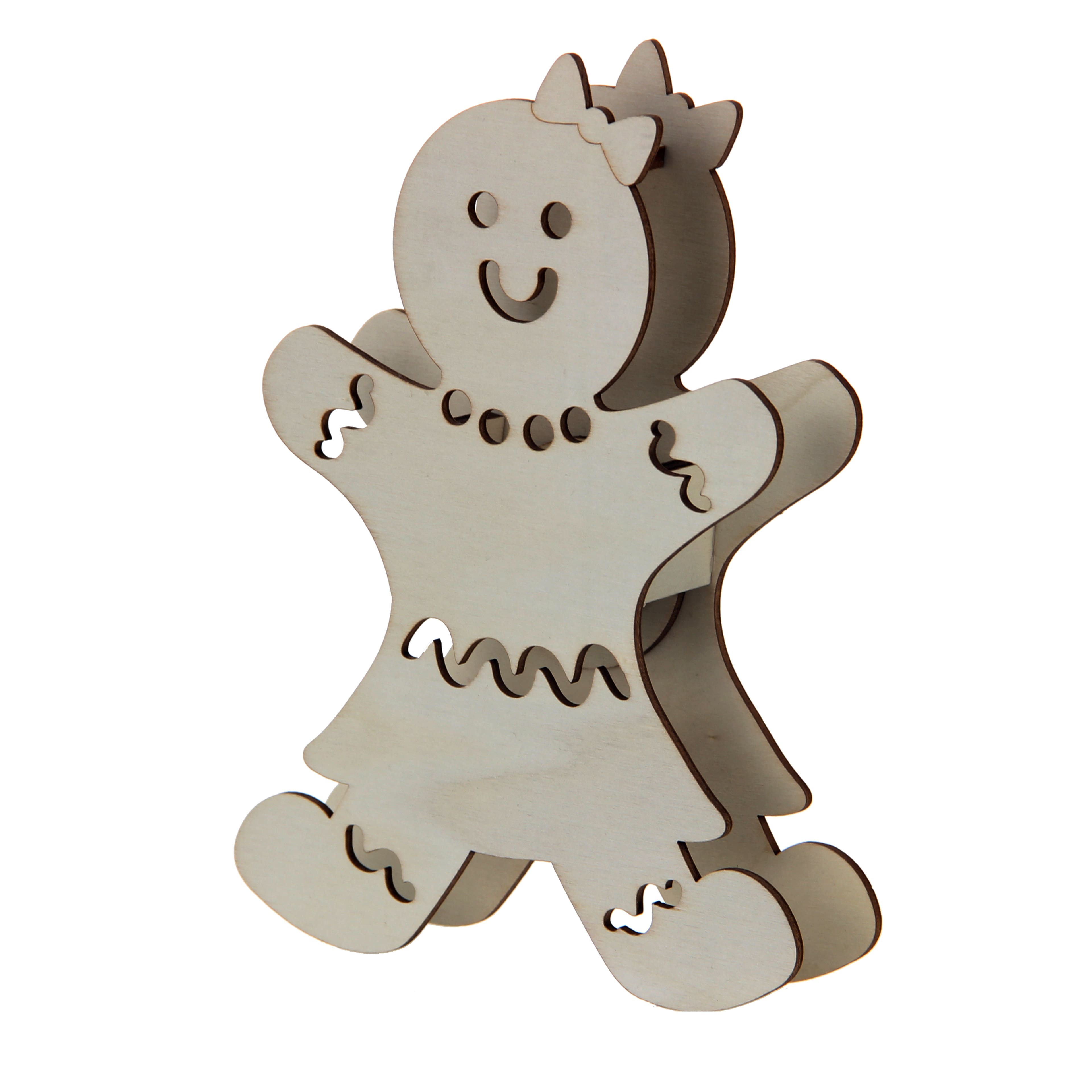 7&#x22; Unfinished Gingerbread Girl DIY LED Wood D&#xE9;cor by Make Market&#xAE;