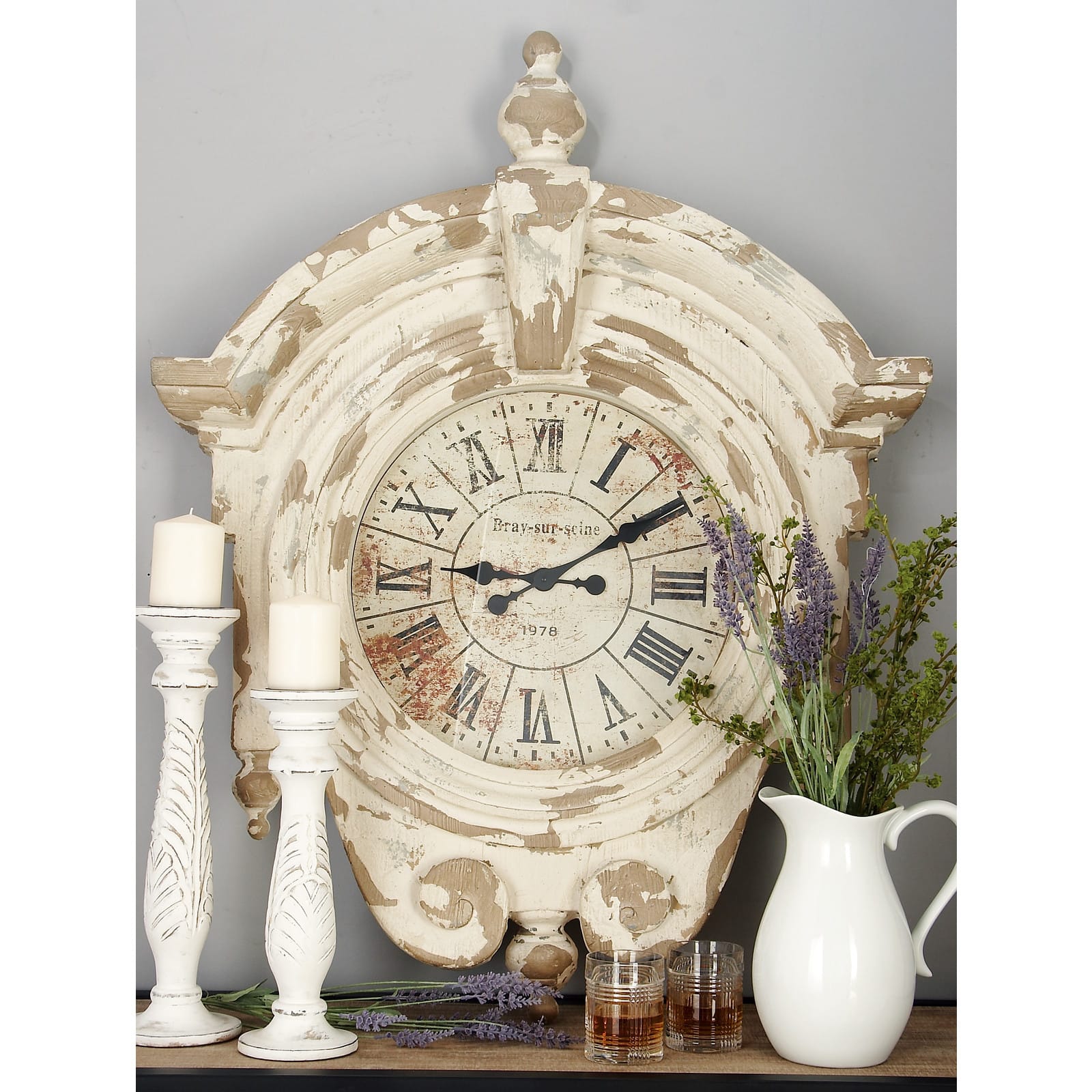 Light Brown Vintage Fiberglass Wall Clock, 44&#x22; x 34&#x22;