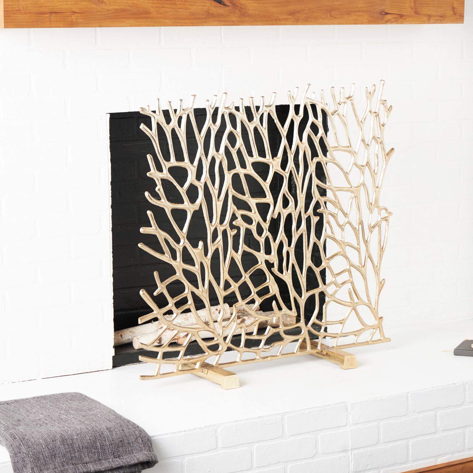 Coral Inspired Single Panel Aluminum Fireplace Screen