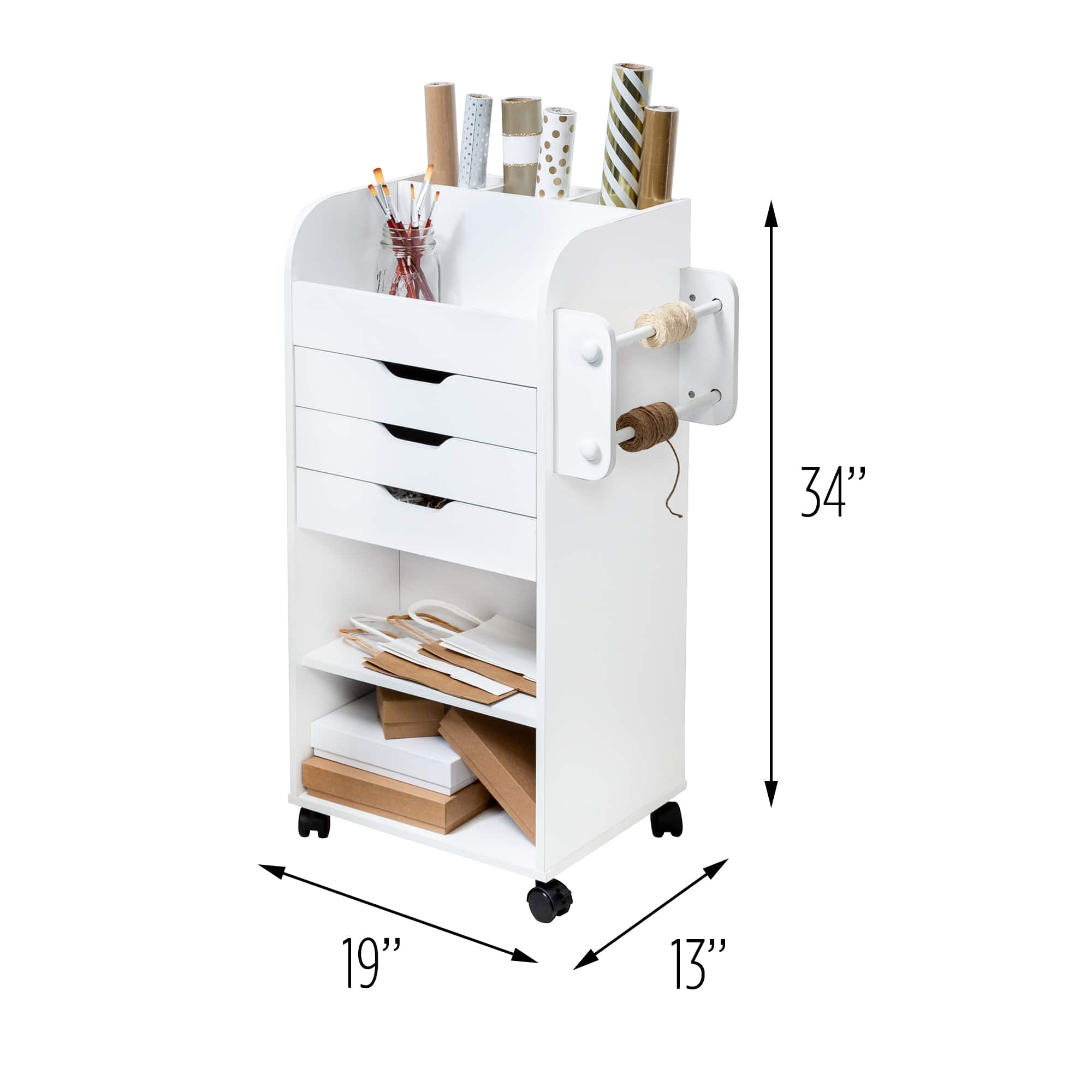 Honey Can Do 3-Drawer White Rolling Craft Cart with Drawers &#x26; Slotted Compartments