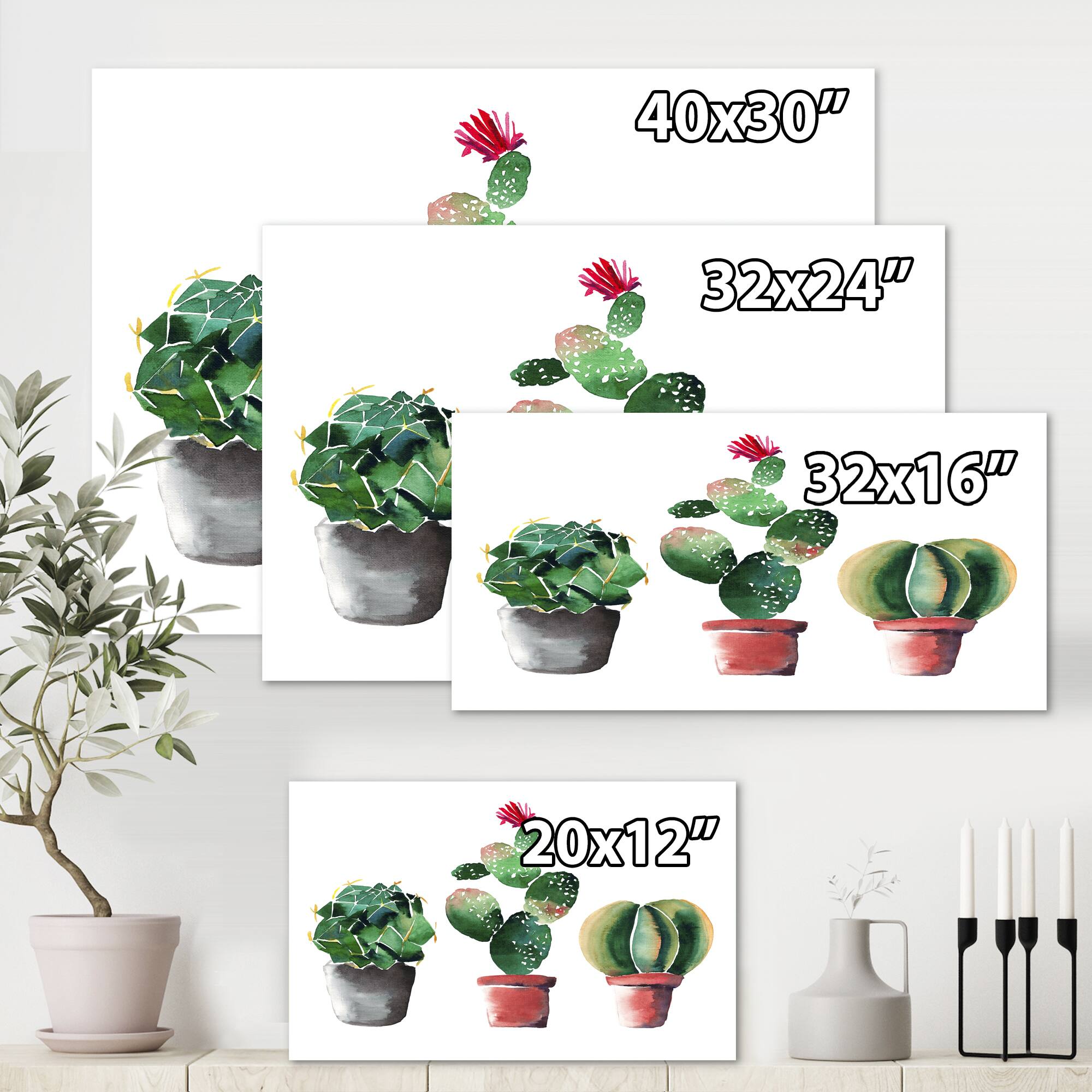 Designart - Three Cactus In Clay Pots