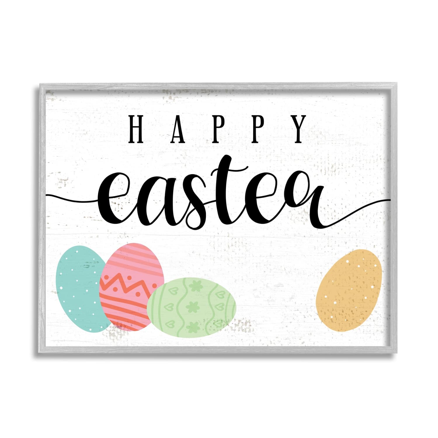 Stupell Industries Happy Easter Greeting Fun Pattern Spring Holiday Eggs Framed Giclee Art