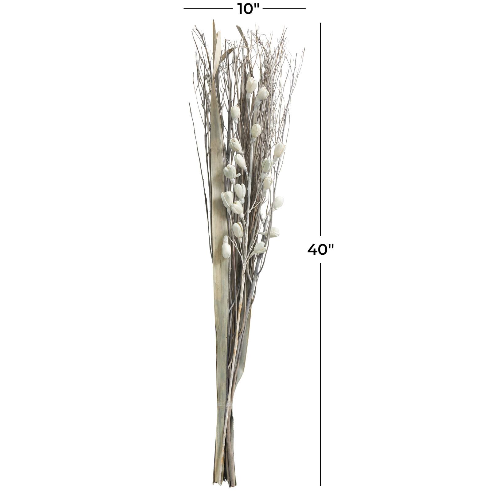 40" Gray Dried Plant Floral Bouquet Branch Natural Foliage with Grass Stems