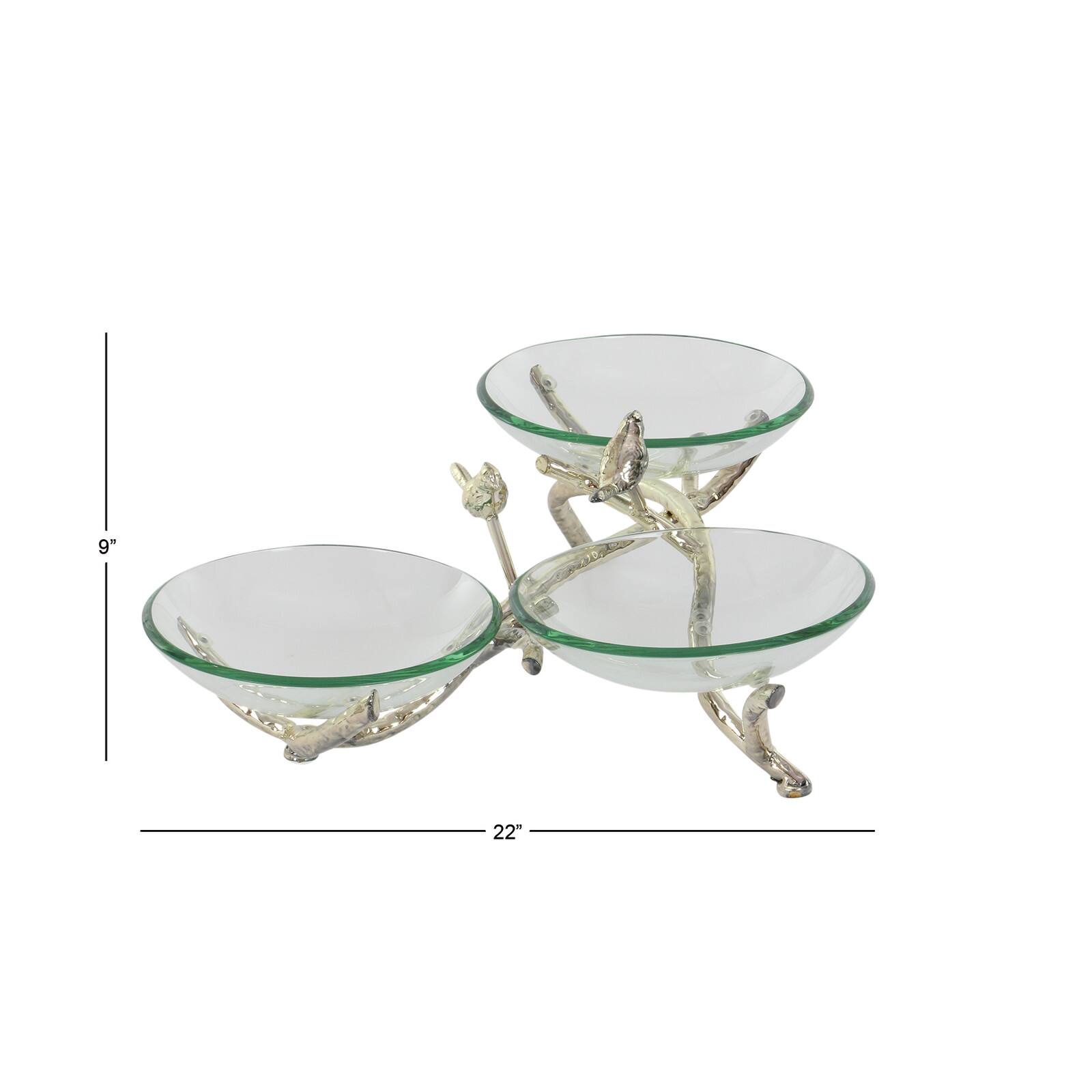 Green Glass and Metal Glam Serving Bowls, 9&#x22; x 22&#x22; x 20&#x22;