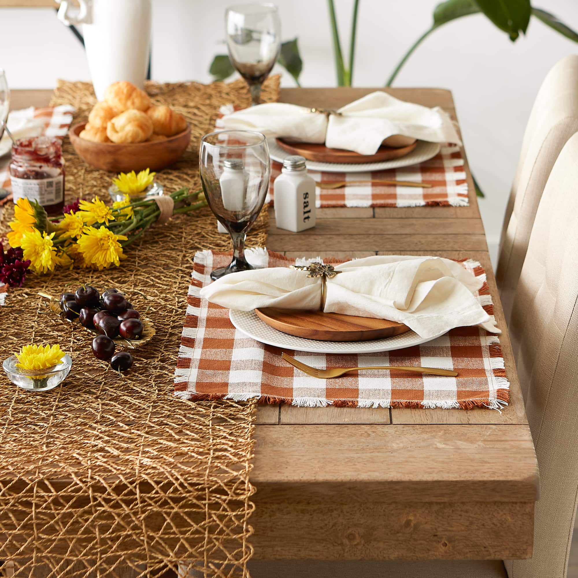 DII® Heavyweight Check Fringed Cotton Placemats, 6ct.