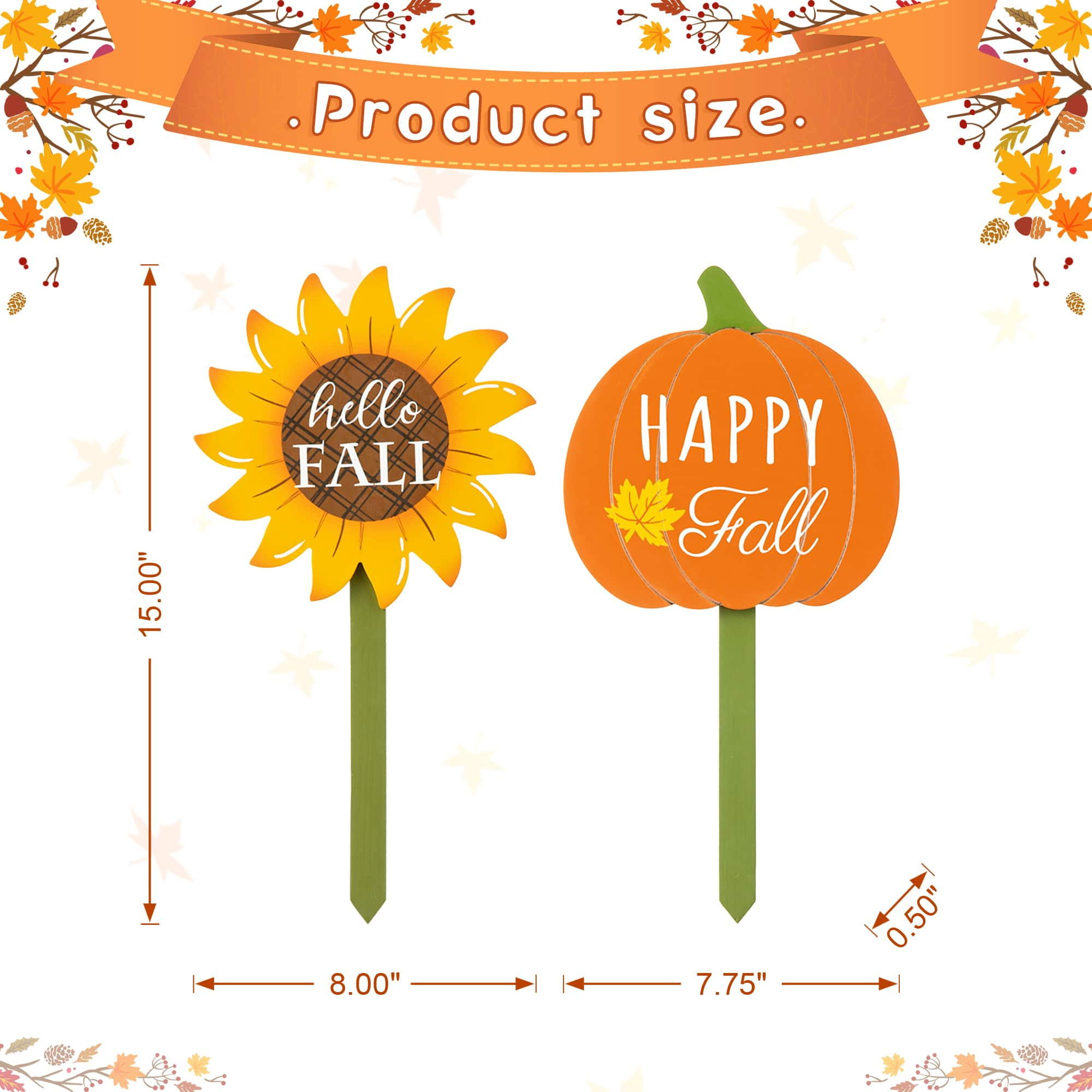 Glitzhome&#xAE; 15&#x22; Fall Wooden Pumpkin &#x26; Sunflower Yard Stake, 6ct.