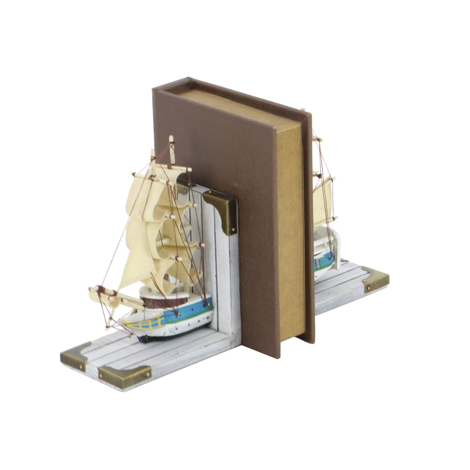 9&#x22; White Wood Coastal Sailboat Bookends, 2ct.