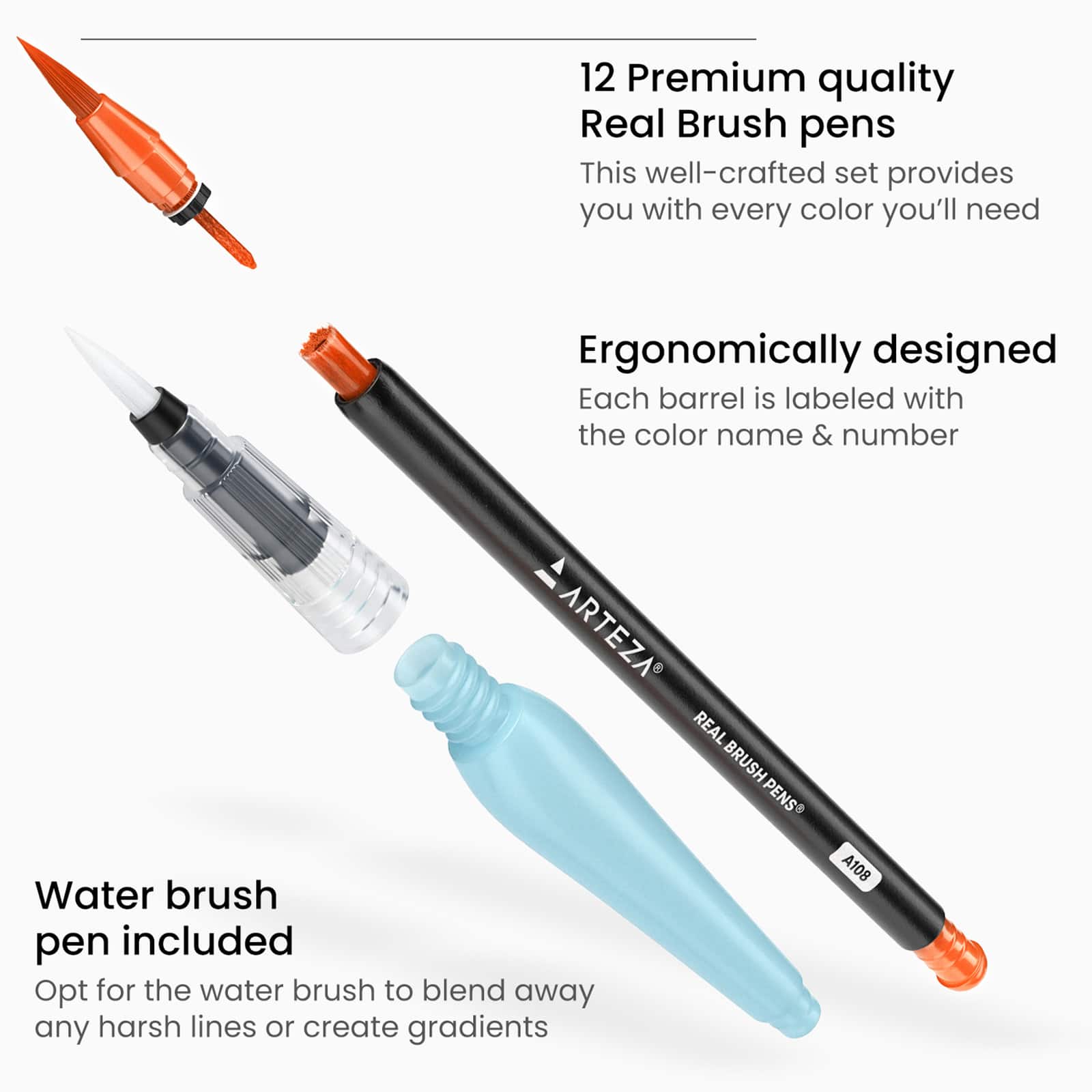 Arteza Real Brush Pens® Unique Colors & Water Brush Set