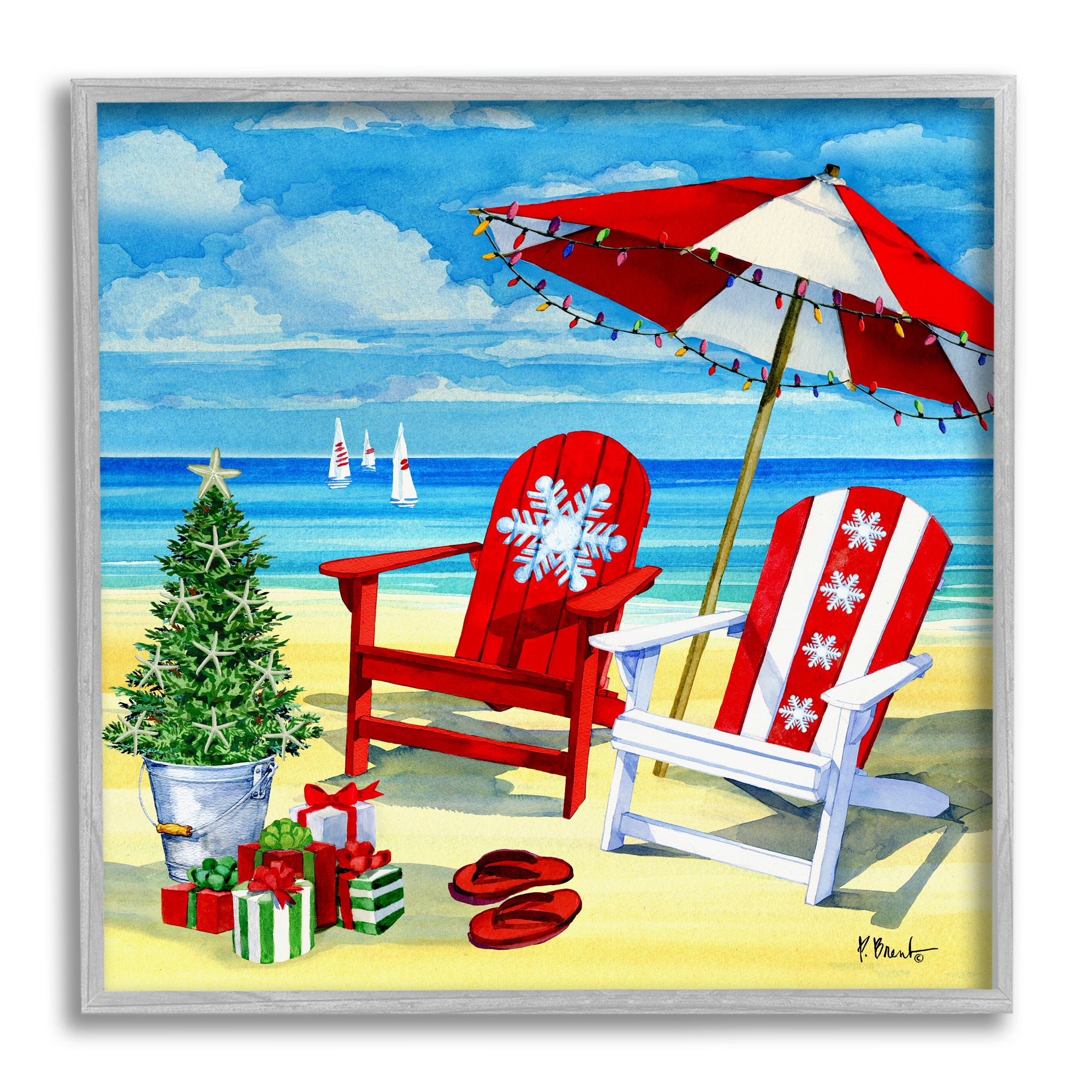 Stupell Industries Christmas Coastal Scene Framed Giclee Art