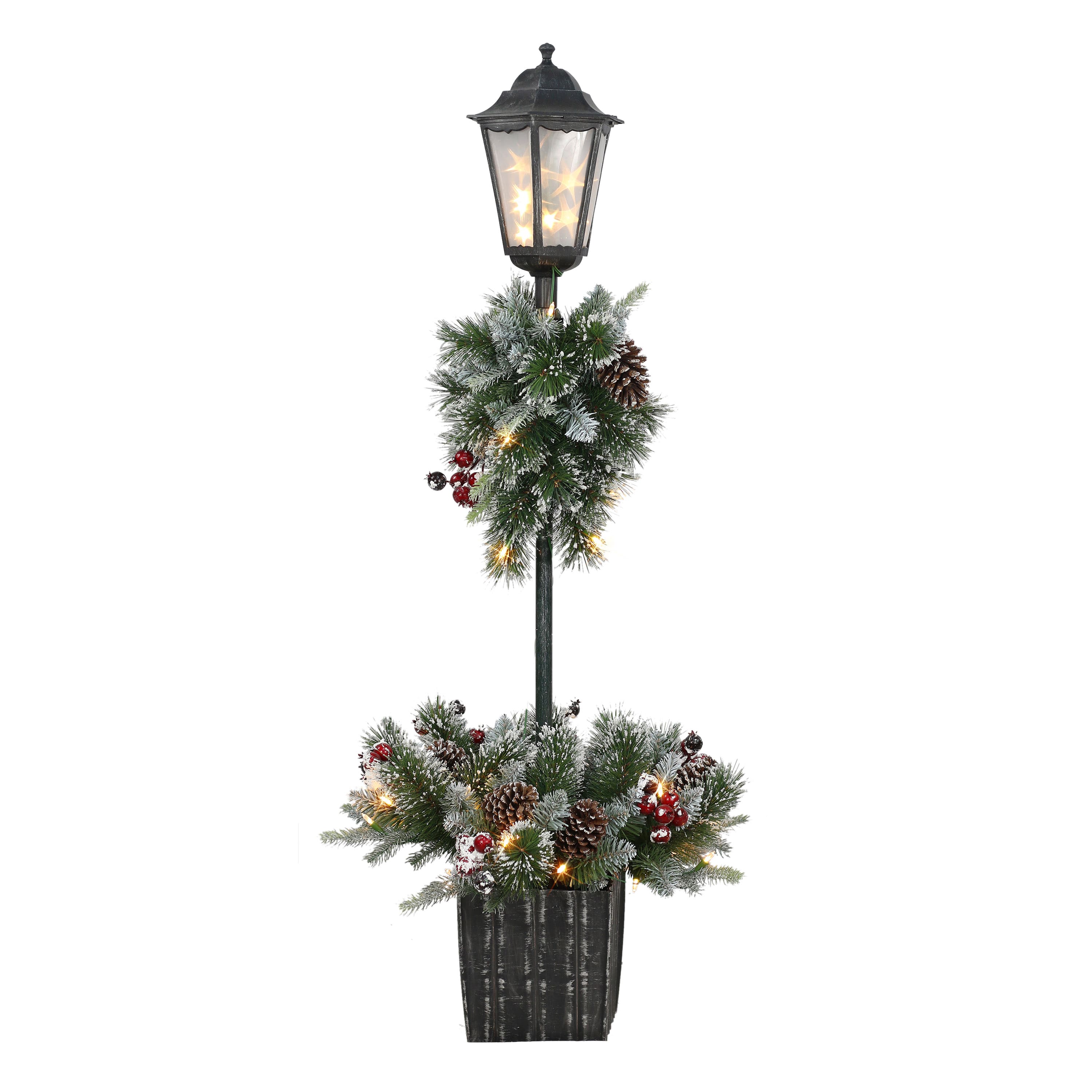 4ft. Pre-Lit Artificial Pine Lamp Post, Warm White LED Lights