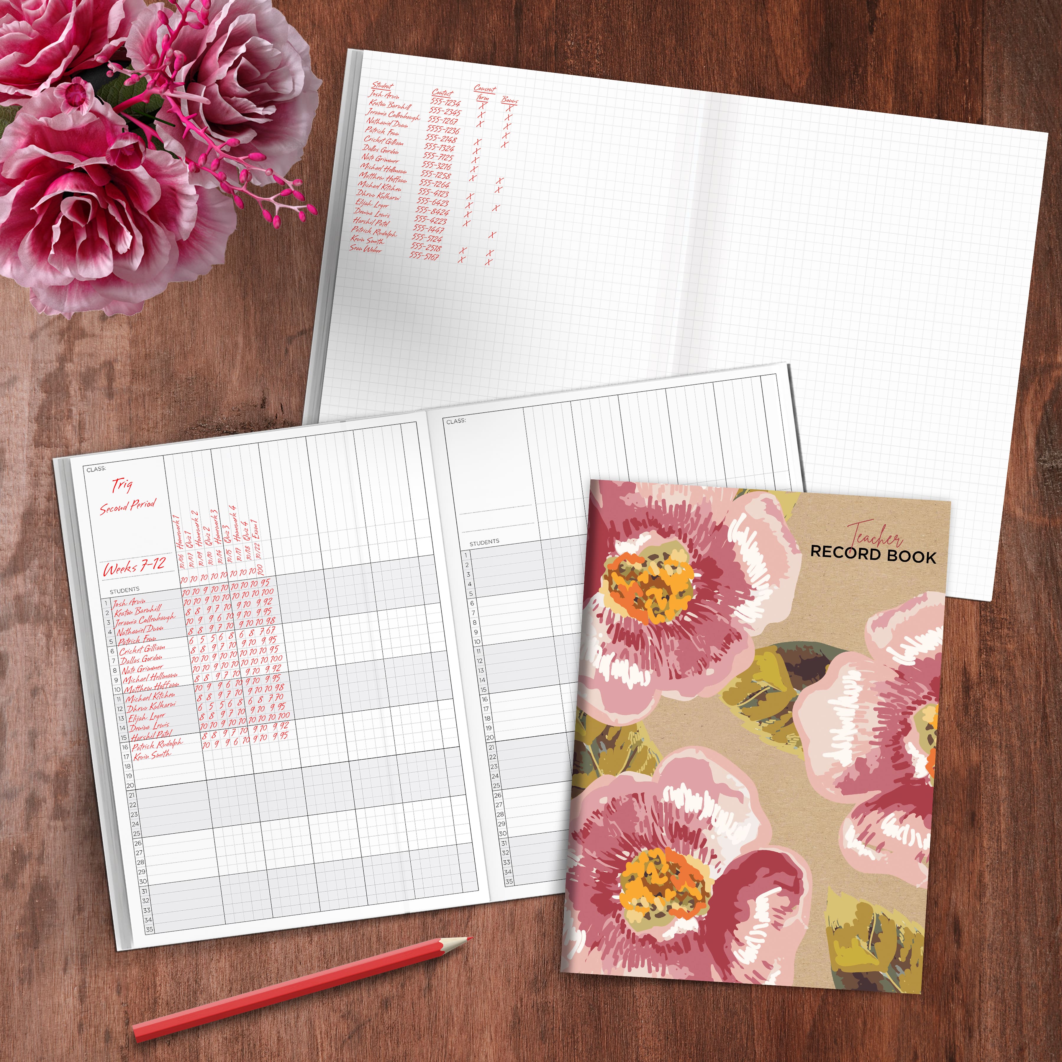 TF Publishing Floral Kraft Botanical 7.5&#x22; x 10.25&#x22; Teacher Record Grade Book