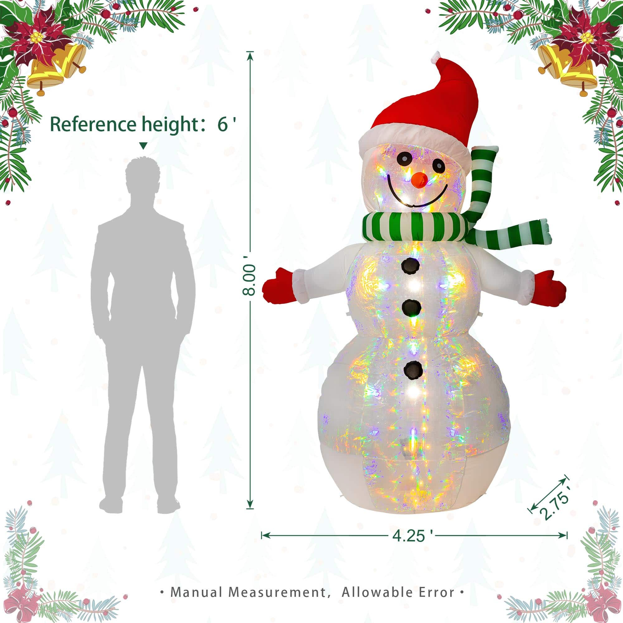 Glitzhome&#xAE; 8ft. LED Lighted Icy Snowman Inflatable D&#xE9;cor