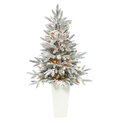 3.5ft. Pre-Lit Flocked Manchester Spruce Christmas Tree in White ...