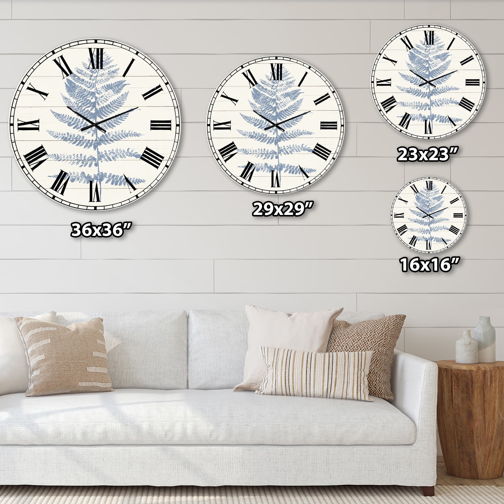 Designart &#x27;Blue Fern Print On Wood Ii Traditional Wall Clock