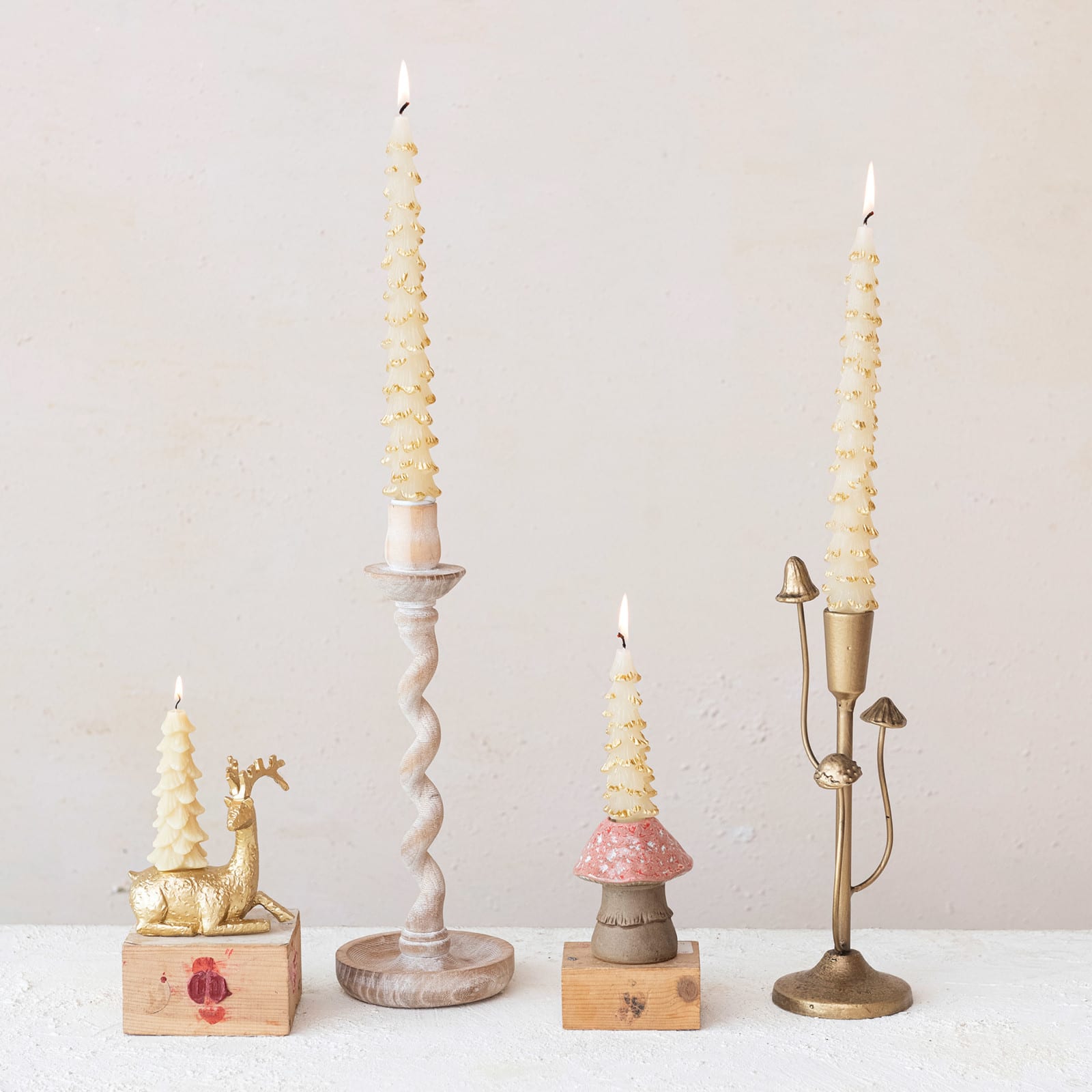 Hello Honey® 12.5" Whitewashed Tall Wood Taper Candleholder