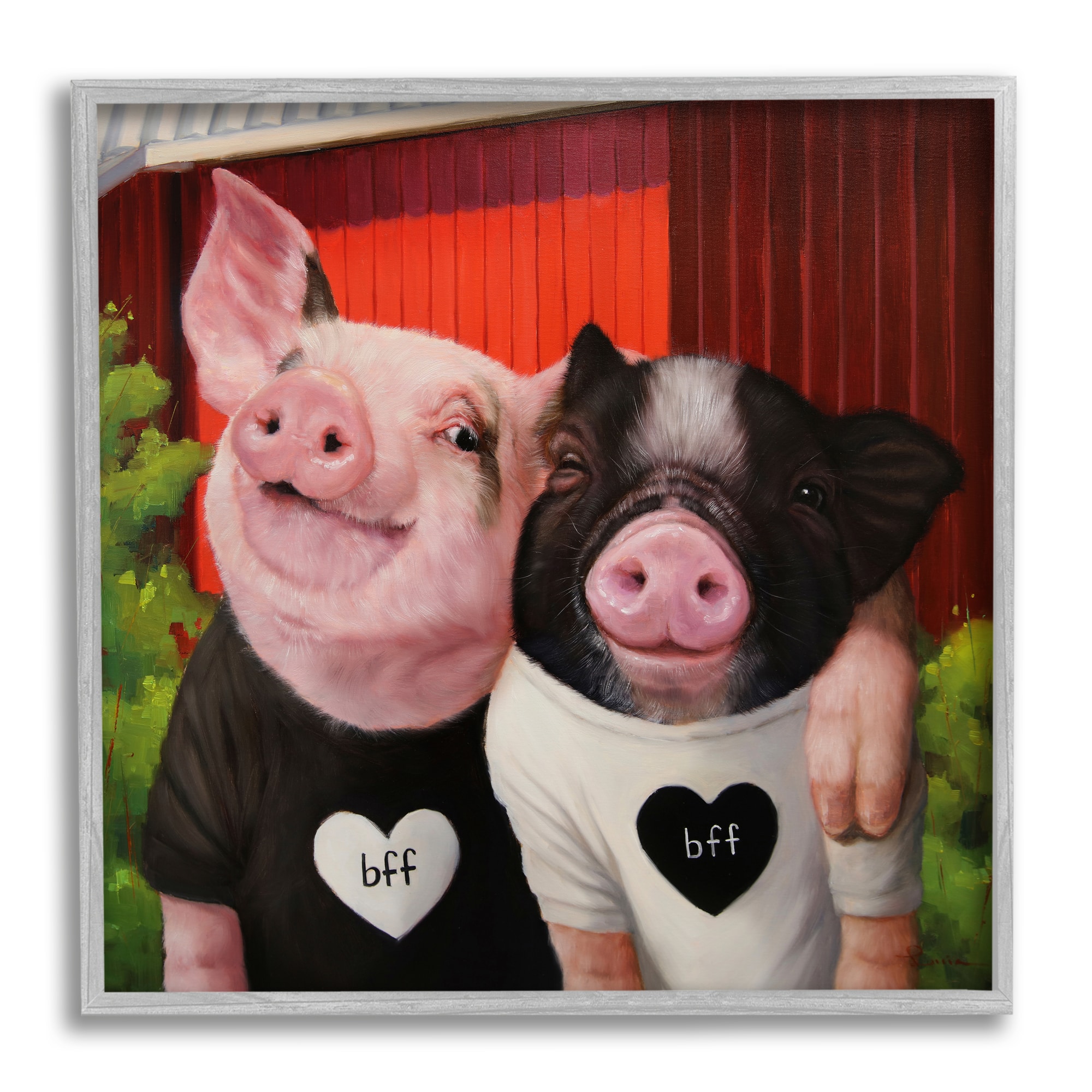 Stupell Industries Best Friends Forever Farm Pigs Happy Fun Animals Framed Wall Art