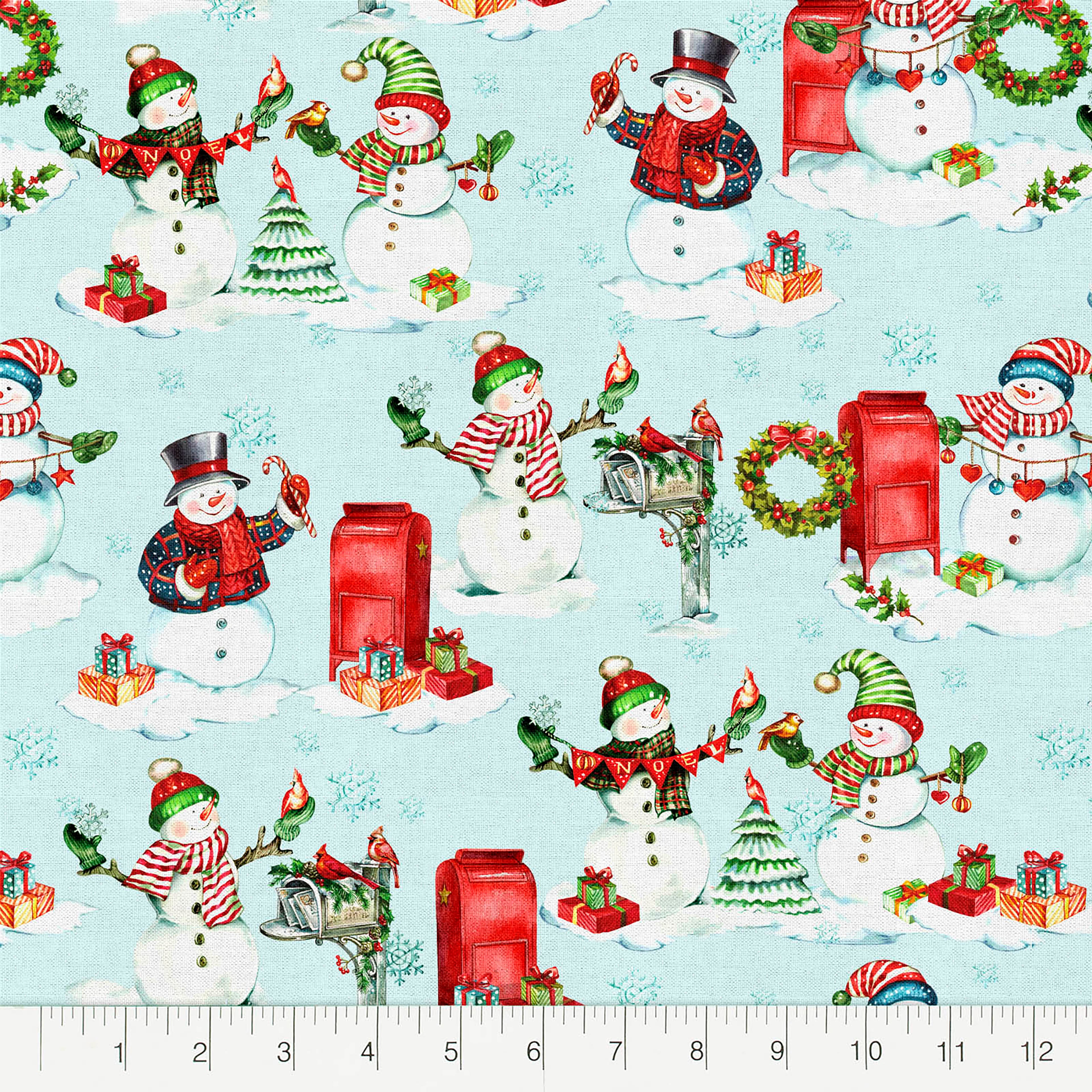 Fabric Editions Blue Snowmen Cotton Fabric