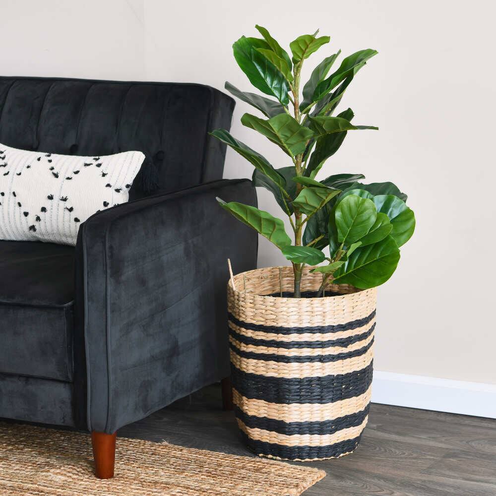 Household Essentials 18" Black & Natural Cattail & Paper Banded Basket