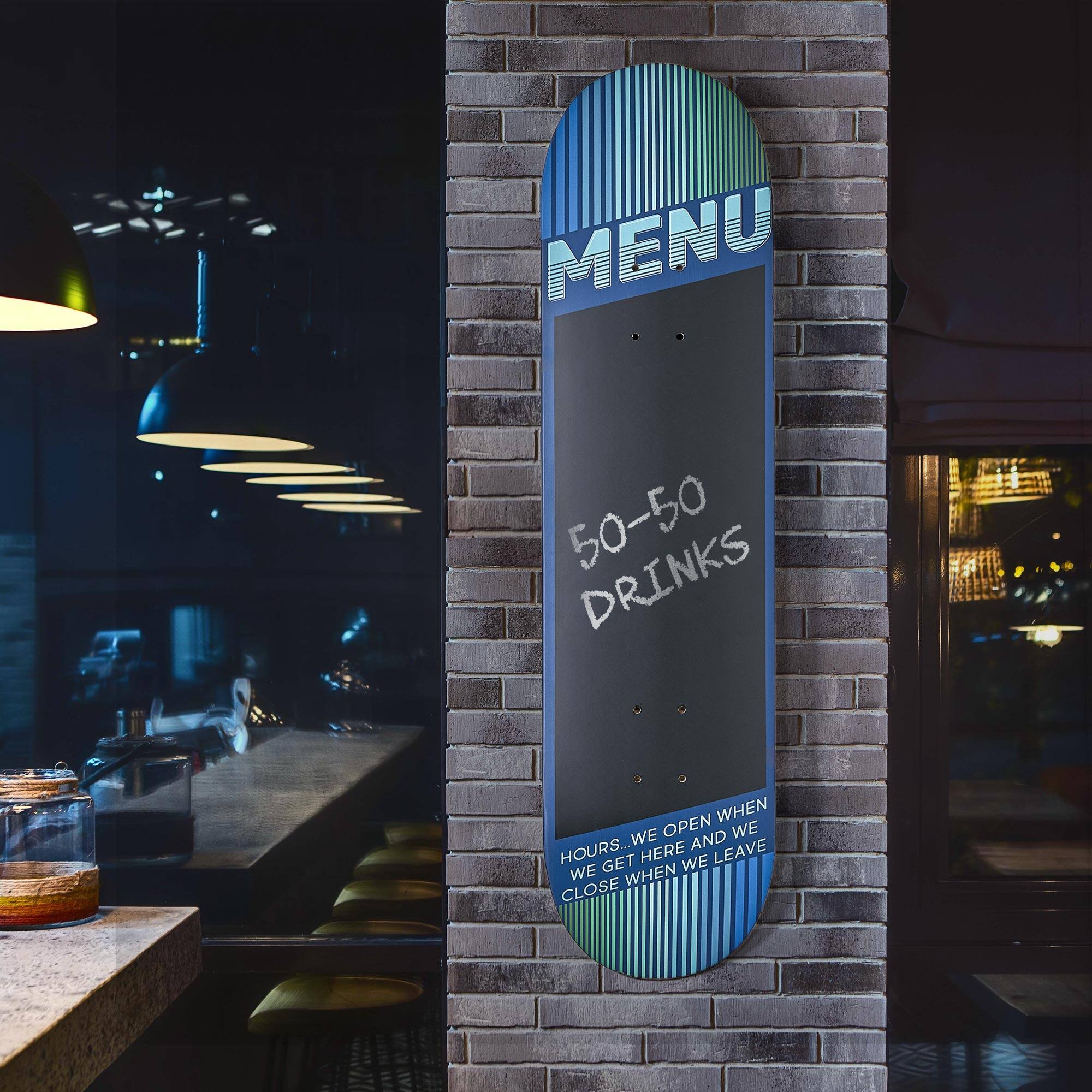 American Art Decor Wood Skate Chalkboard Menu, Blue, 8&#x22; x 31.5&#x22; Wall Decor