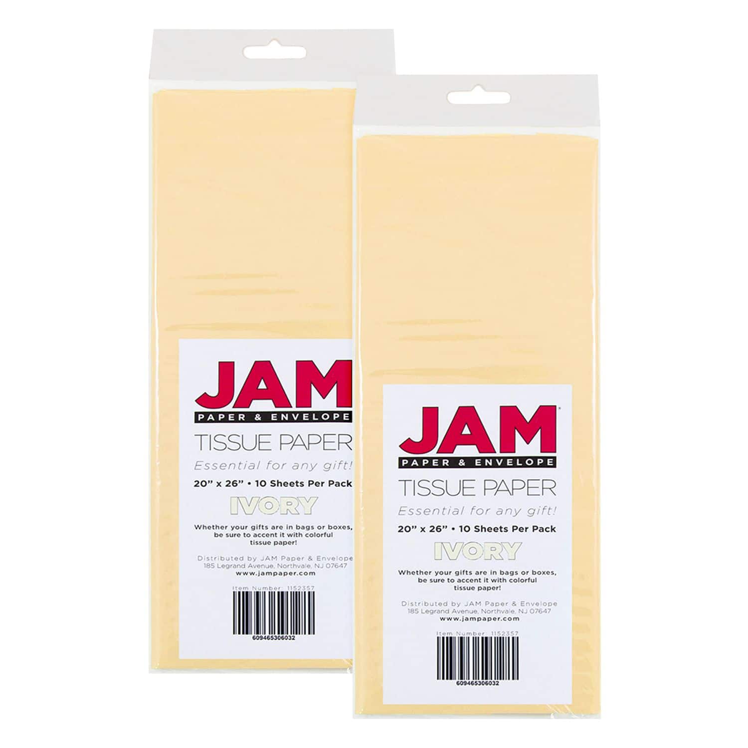 JAM Paper 20" x 26" Tissue Paper, 2 Packs of 10 Sheets