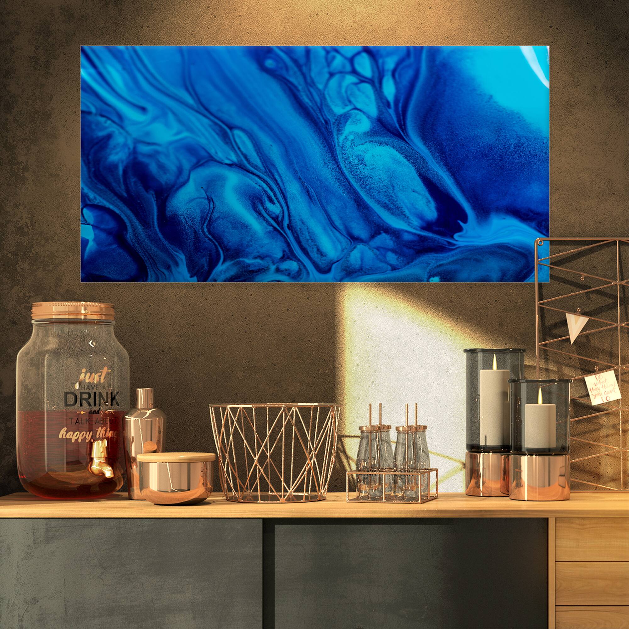 Designart - Dark Blue Abstract Acrylic Paint Mix - Abstract Art on Canvas