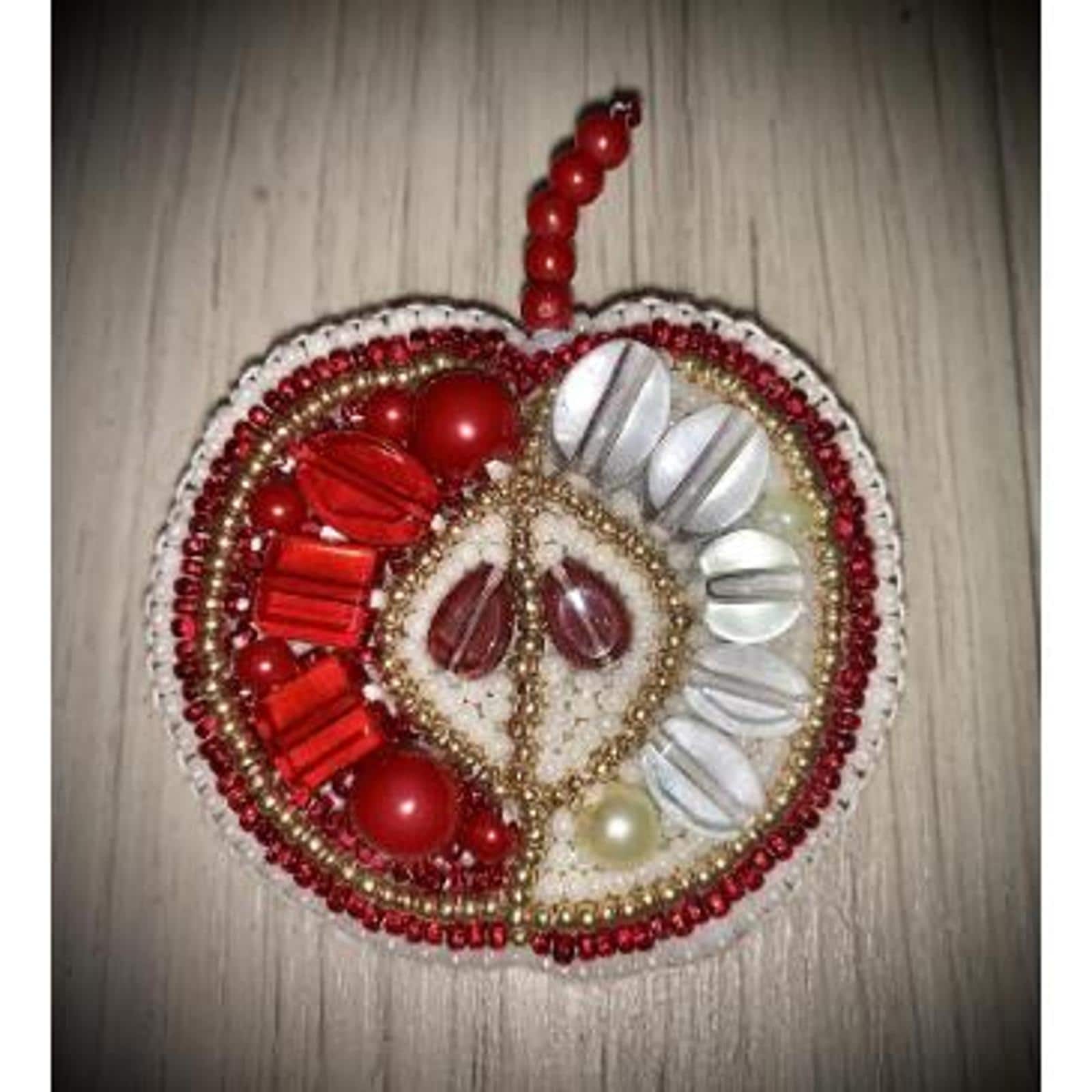Crystal Art Beadwork Kit For Creating Brooch Red Apple