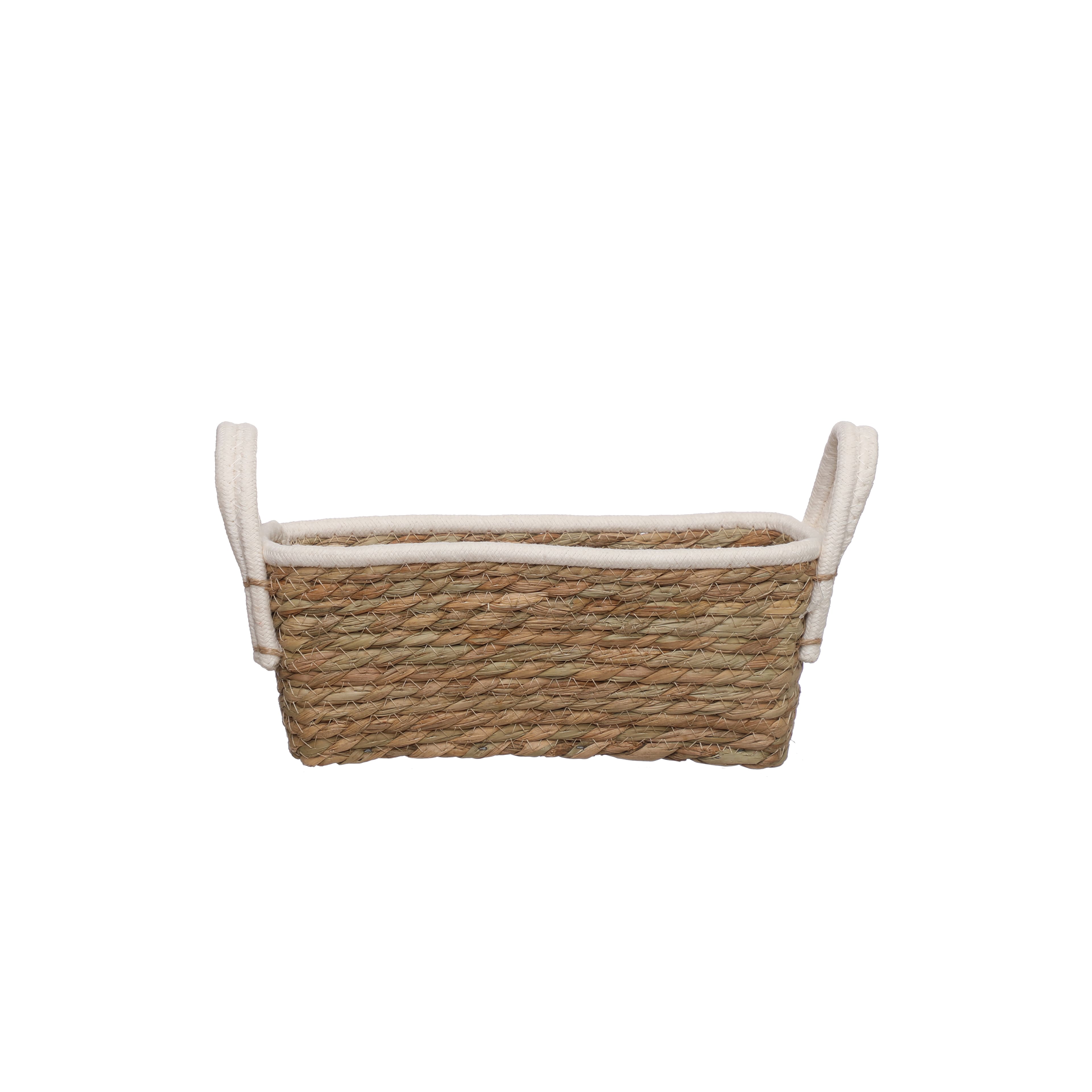 Small Natural Grass Rope Basket with White Fabric Handles by Ashland&#xAE;