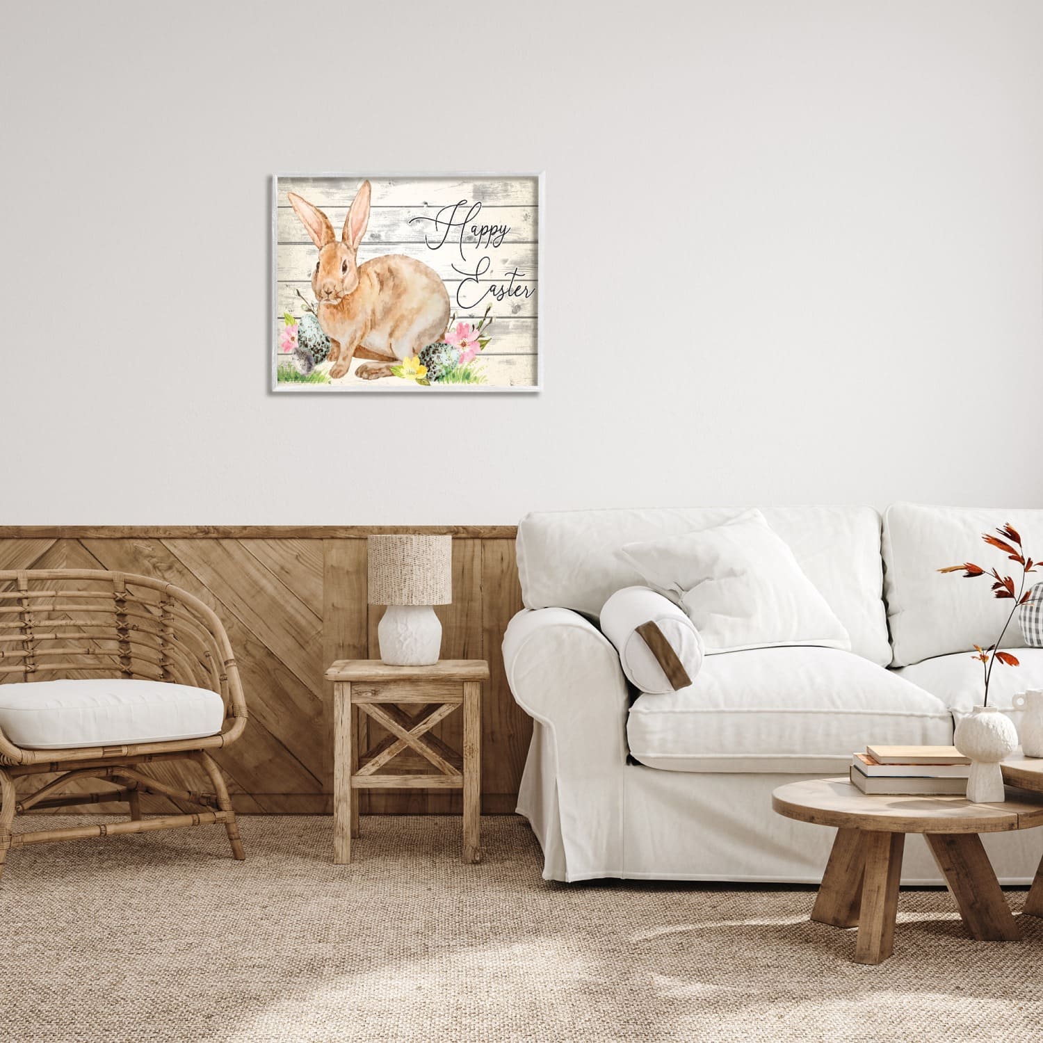Stupell Industries Spring Floral Happy Easter Bunny Framed Giclee Art