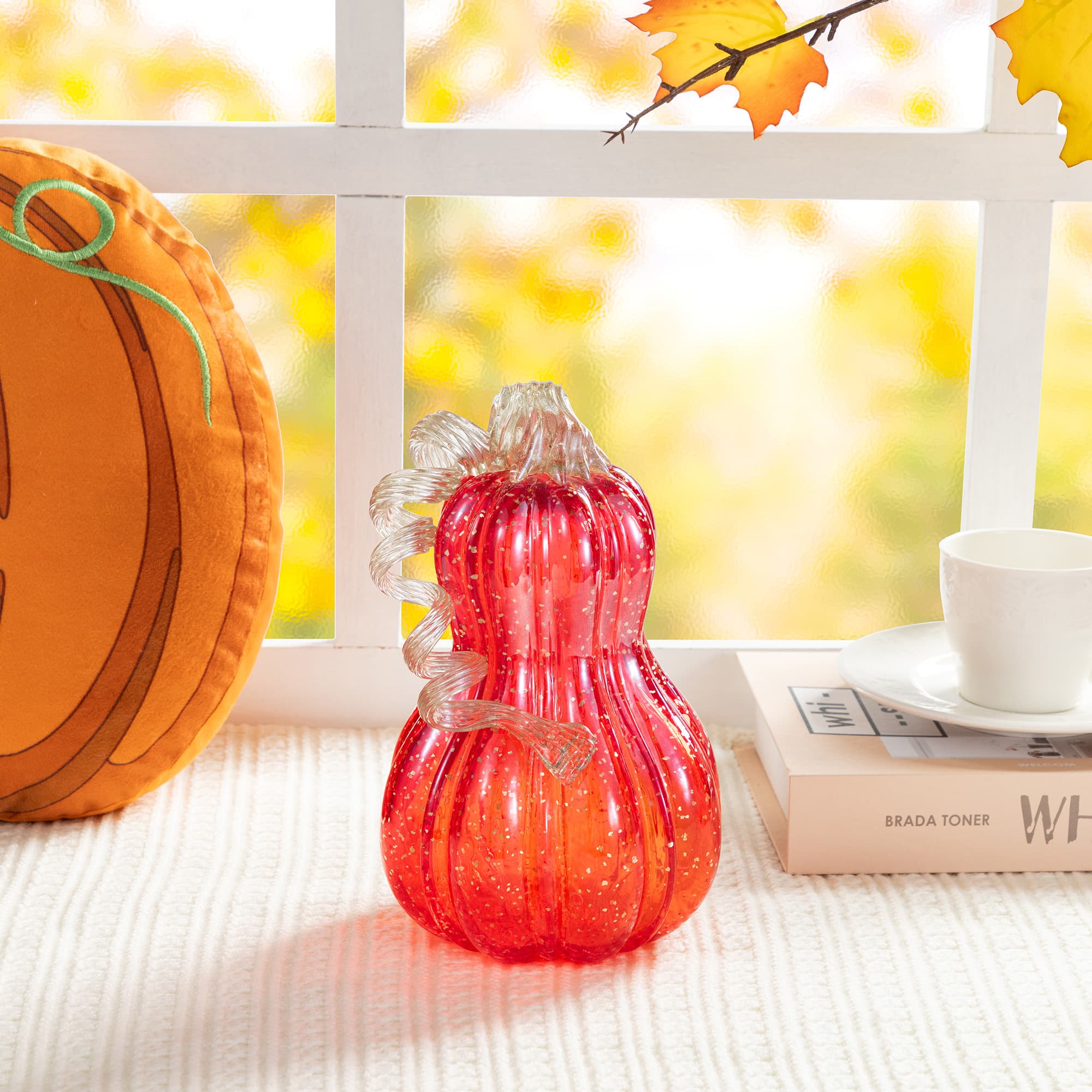 Glitzhome&#xAE; 8.5&#x22; Fall Red Glass Gourd with Glitter