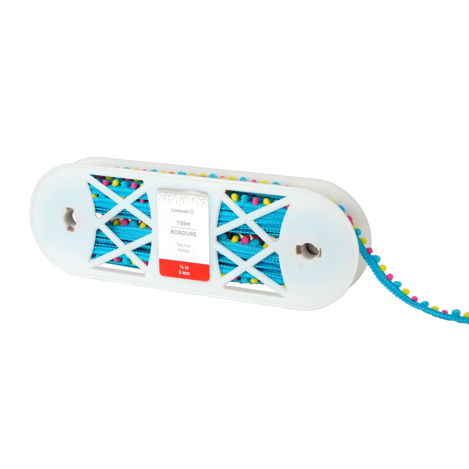 3/8&#x22; Blue Multicolor Pom Pom Trim Ribbon by Celebrate It&#xAE;