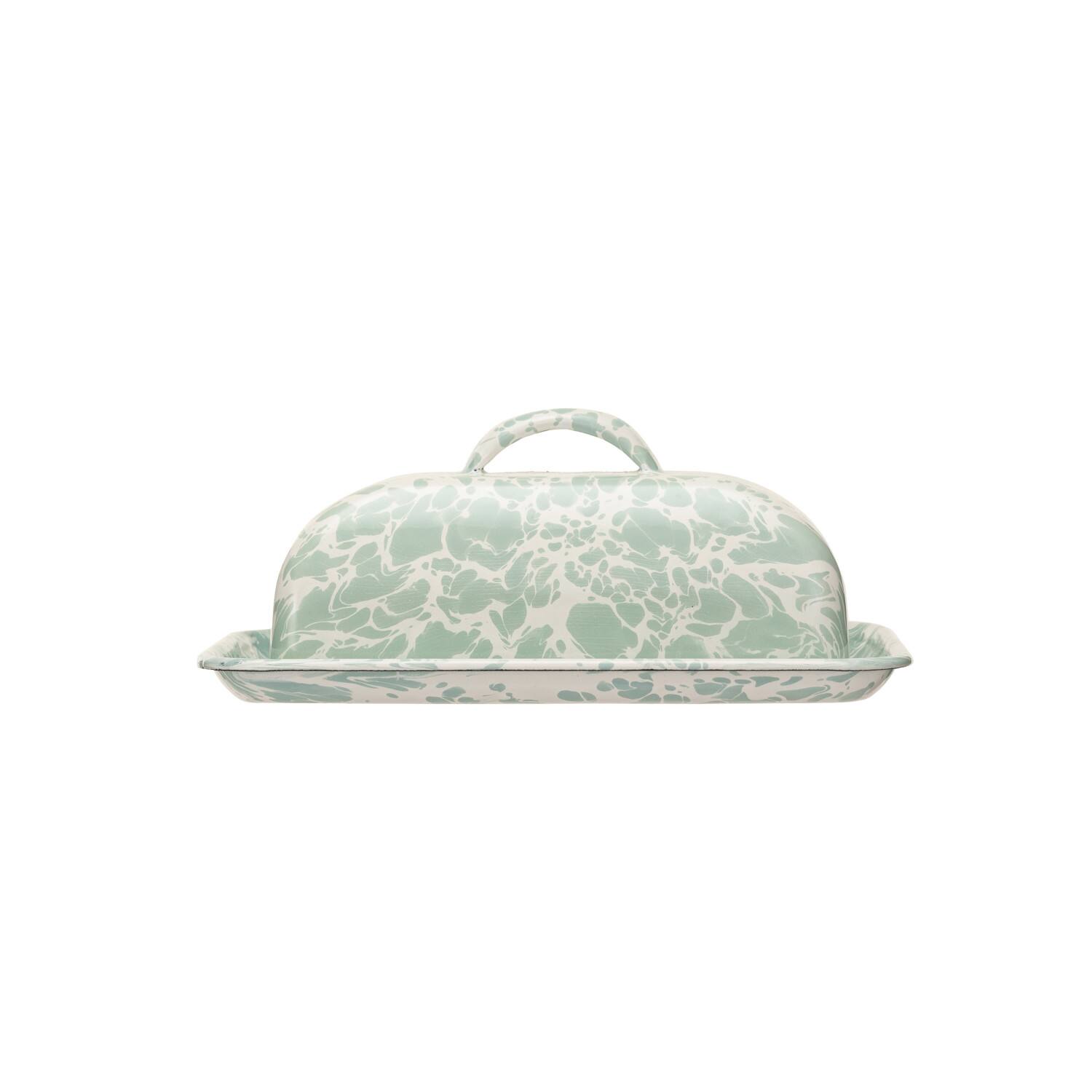 Hello Honey&#xAE; 8&#x22; Blue &#x26; White Enameled Splatterware Butter Dish