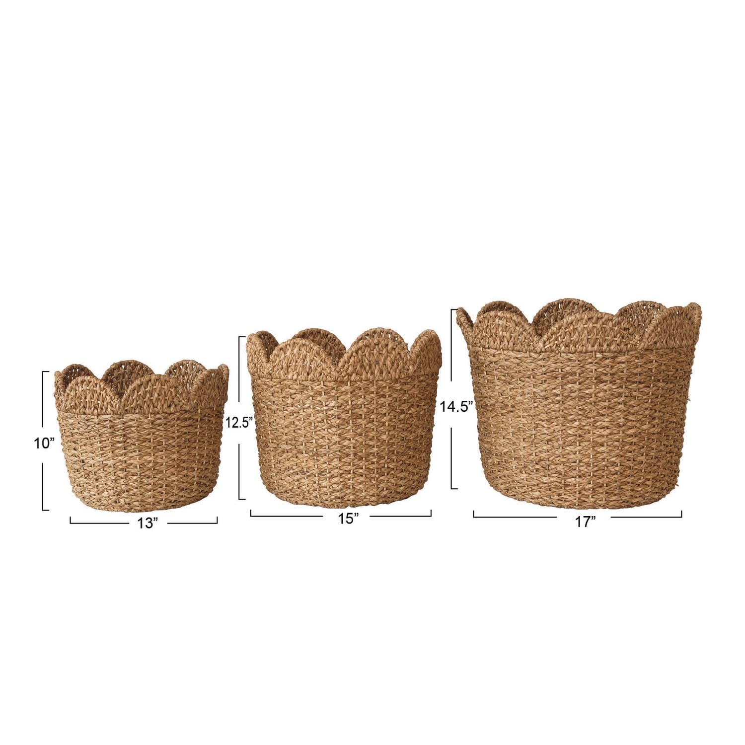 Hello Honey® Natural Scalloped Edge Braided Bankuan & Rattan Basket Set