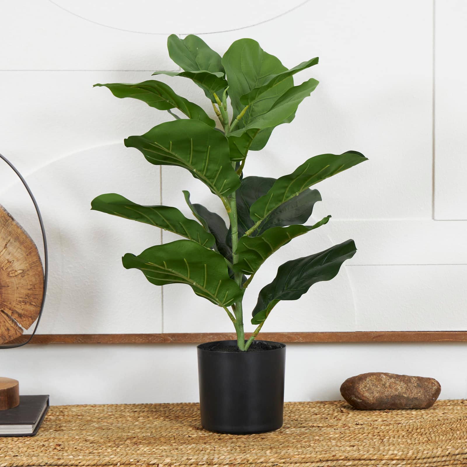 21&#x22; Fiddle Leaf Artificial Plant with Black Pot