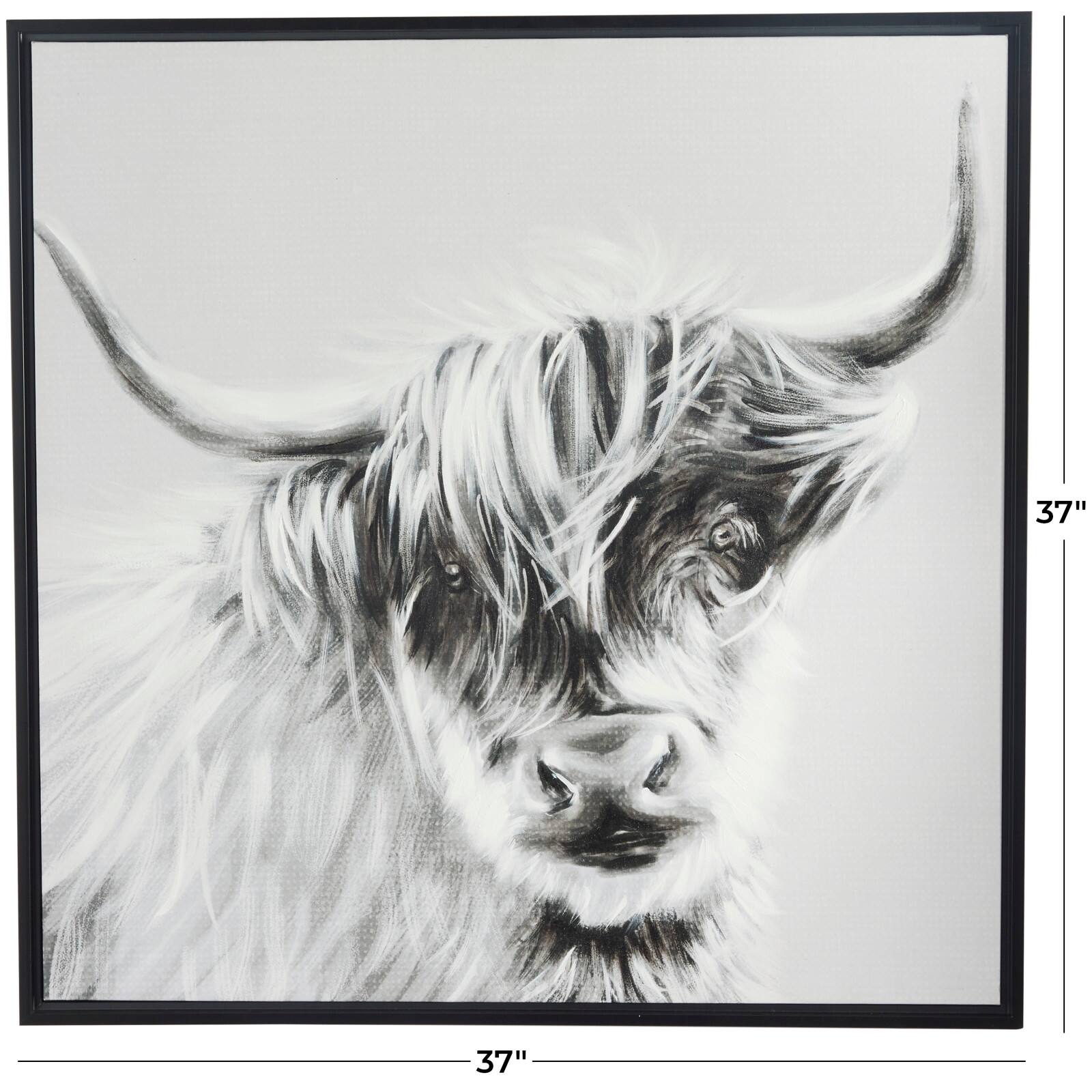 The Novogratz White Canvas Shaded Bull Framed Wall Art with Black Frame 37&#x22; x 1&#x22; x 37&#x22;