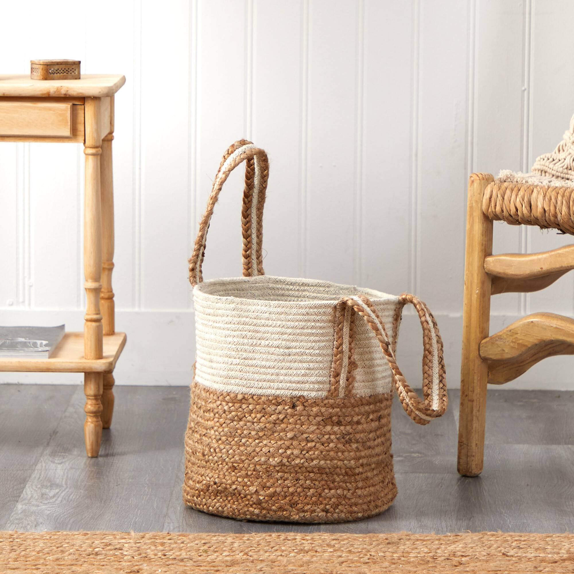 14'' Natural Cotton & Jute Boho Chic Basket Planter
