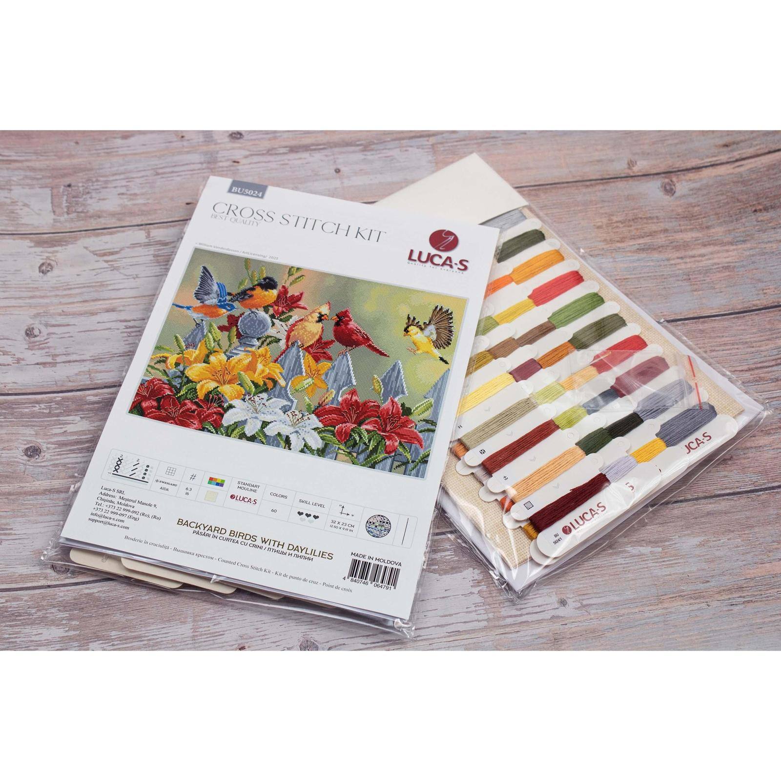 Luca-S Backyard Birds with Daylilies Counted Cross-Stitch Kit