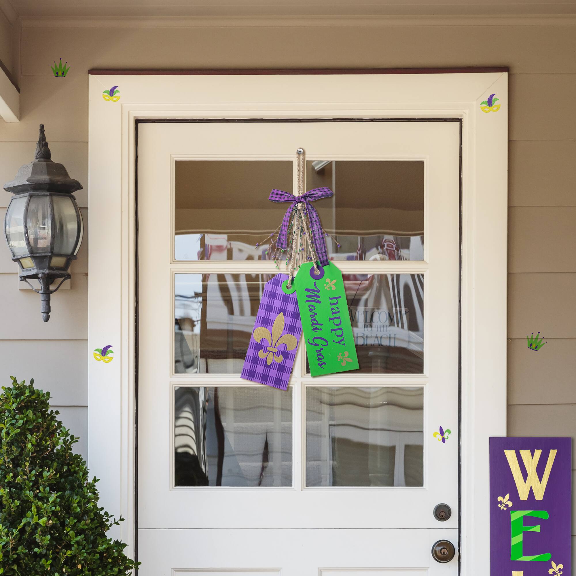 Glitzhome® 25.5" Happy Mardi Gras Day Wooden Bookmark Door Hanger