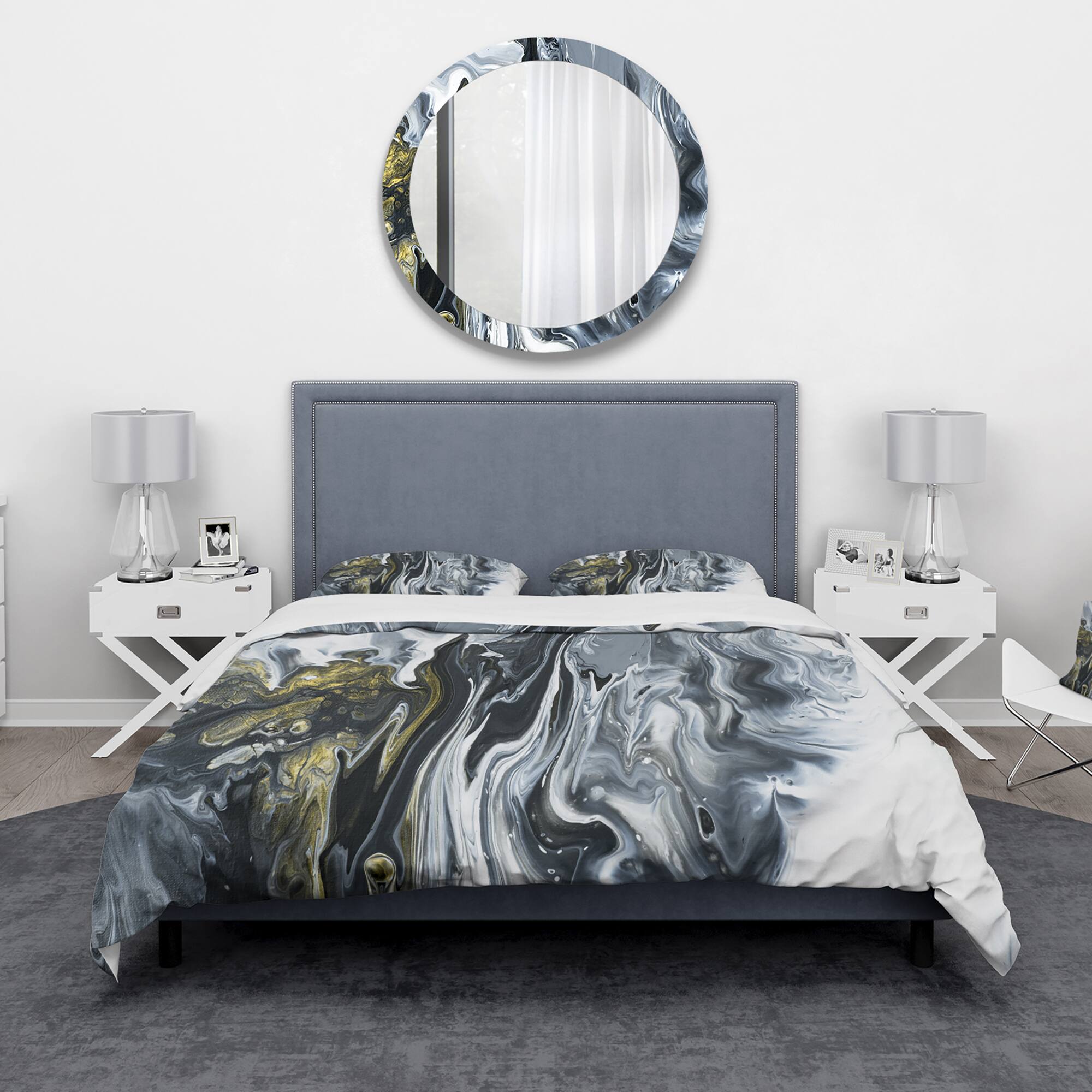 Designart 'White, grey and White Marble Acrylic' Mid-Century Modern Bedding Set - Duvet Cover & Shams