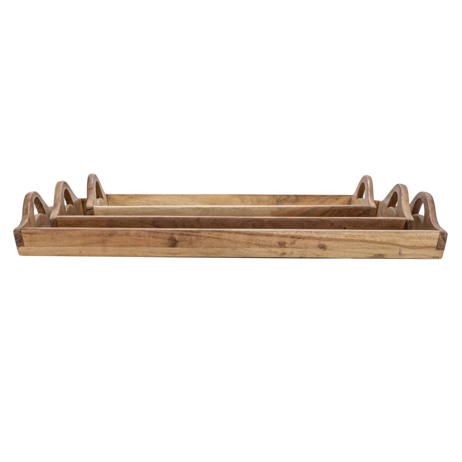 Hello Honey® Natural Rectangular Acacia Wood Handled Stacking Tray Set