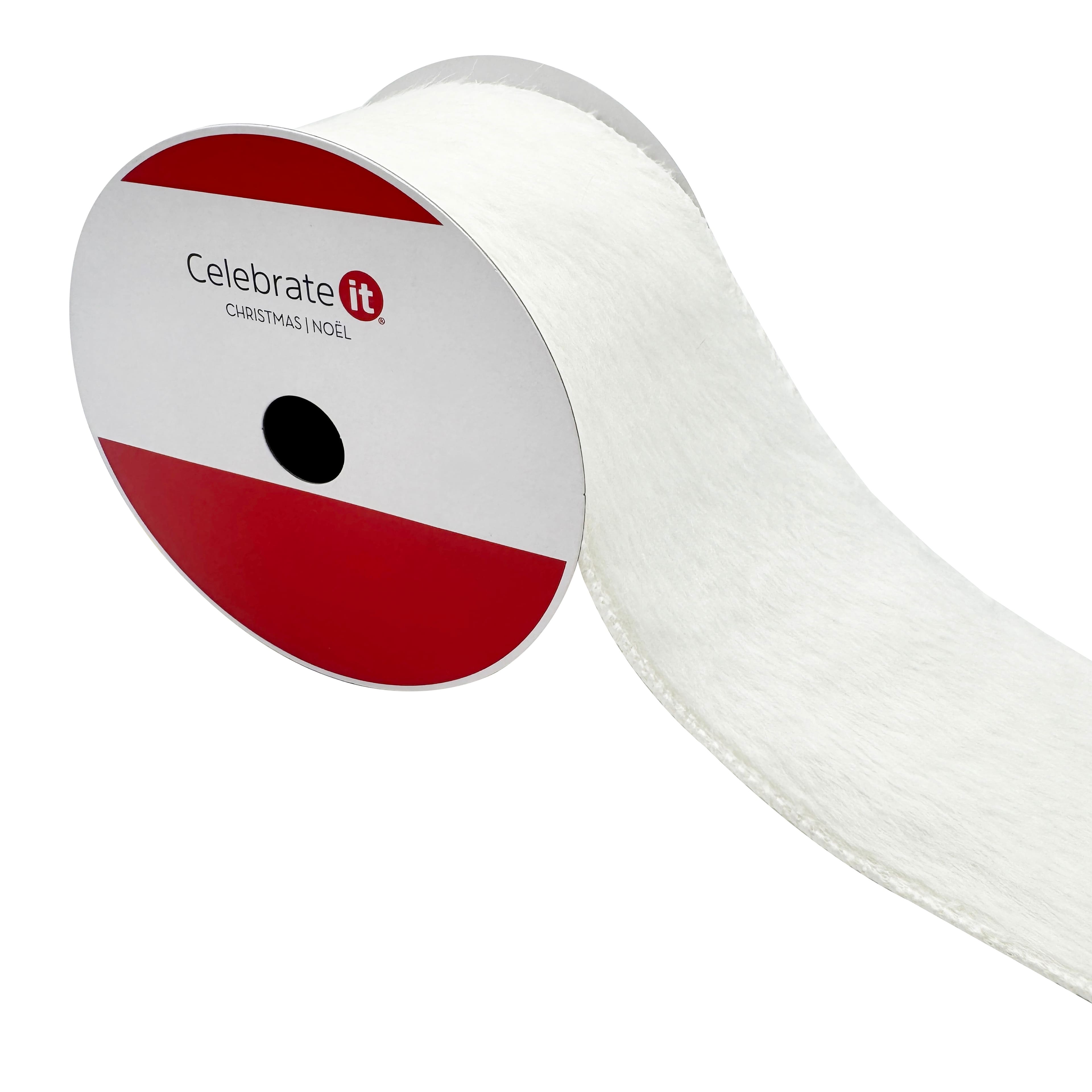 3.5&#x22; x 9ft. White Wired Faux Fur Ribbon by Celebrate It&#xAE;