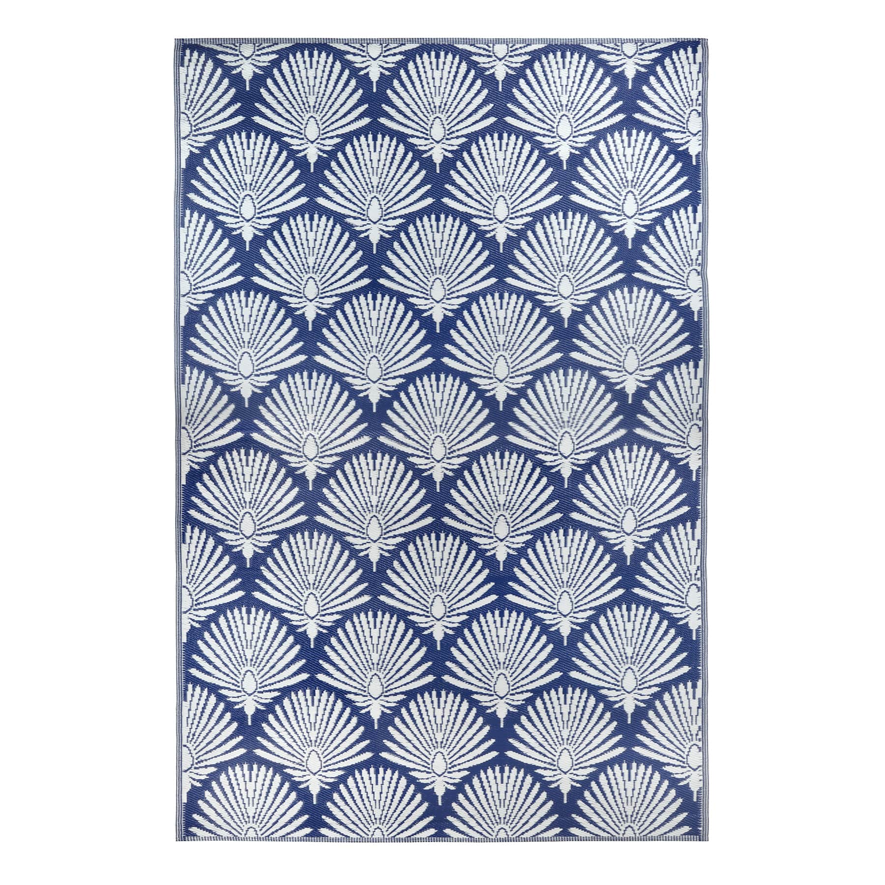 Tapis d&#x27;ext&#xE9;rieur avec imprim&#xE9;s palmiers bleus et blancs d&#x2019;Ashland