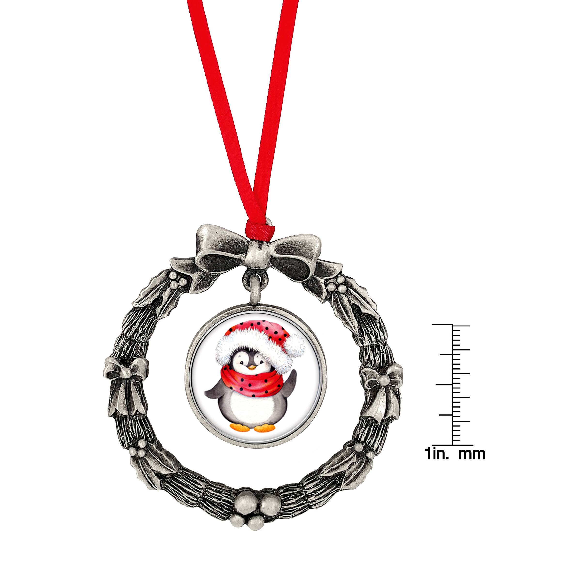 Wreath Ornament With Colorized Quarter Penguin Coin