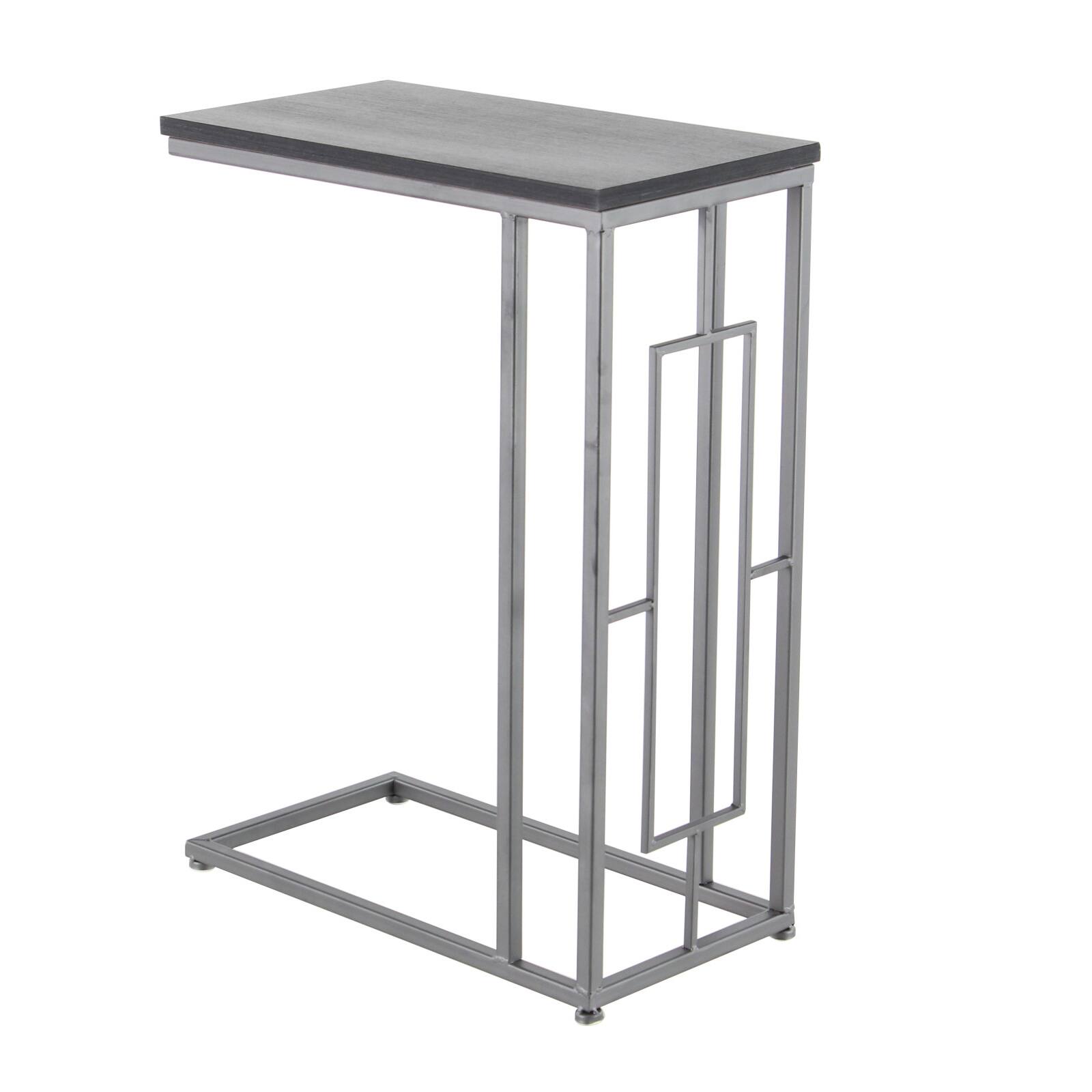 26" Gray Iron & Wood Contemporary Accent Table