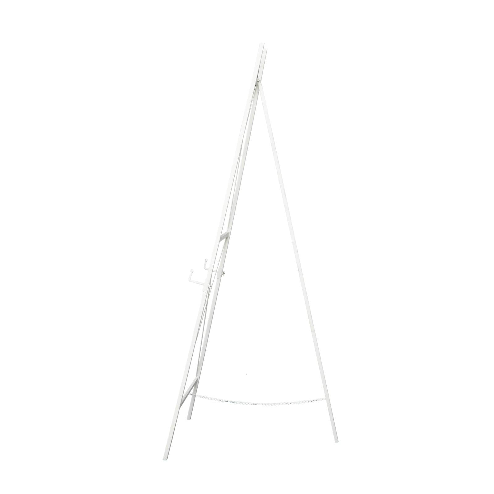 64" White Metal Adjustable Minimalist Floor Easel with Chain Support