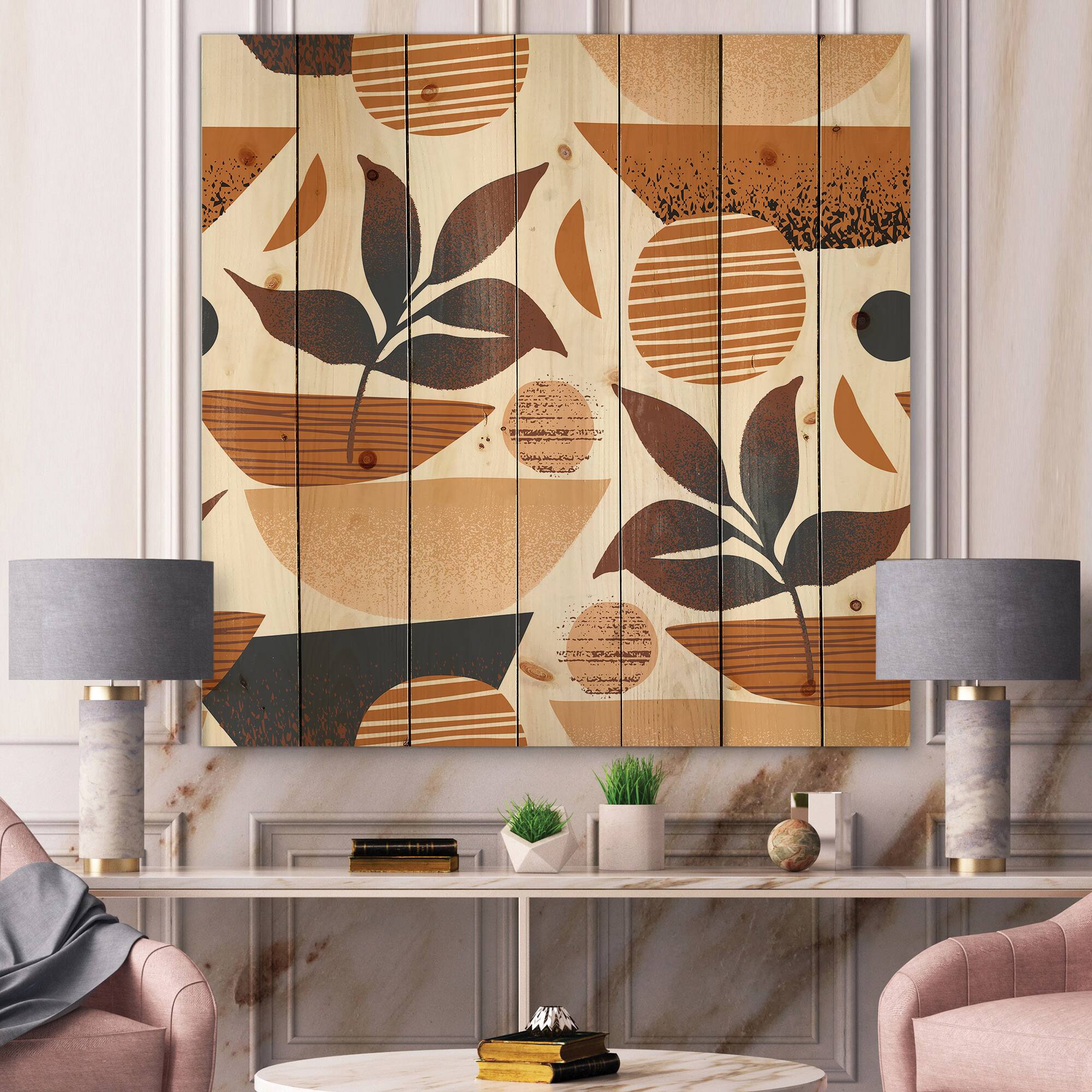 Designart - Tropical Leaf Silhouettes and Shapes I - Modern Print on Natural Pine Wood