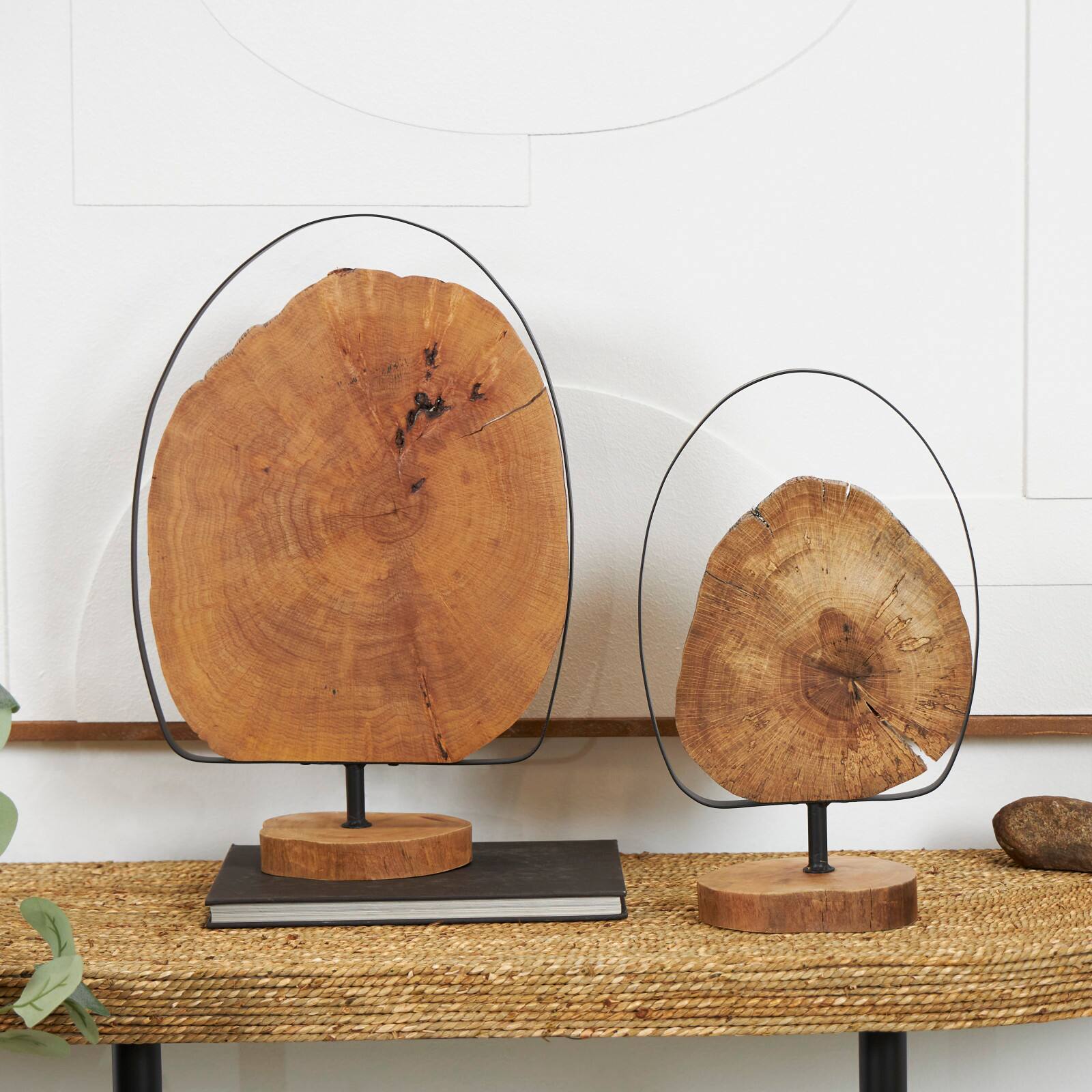 Brown Wood Abstract Slab Sculpture Set