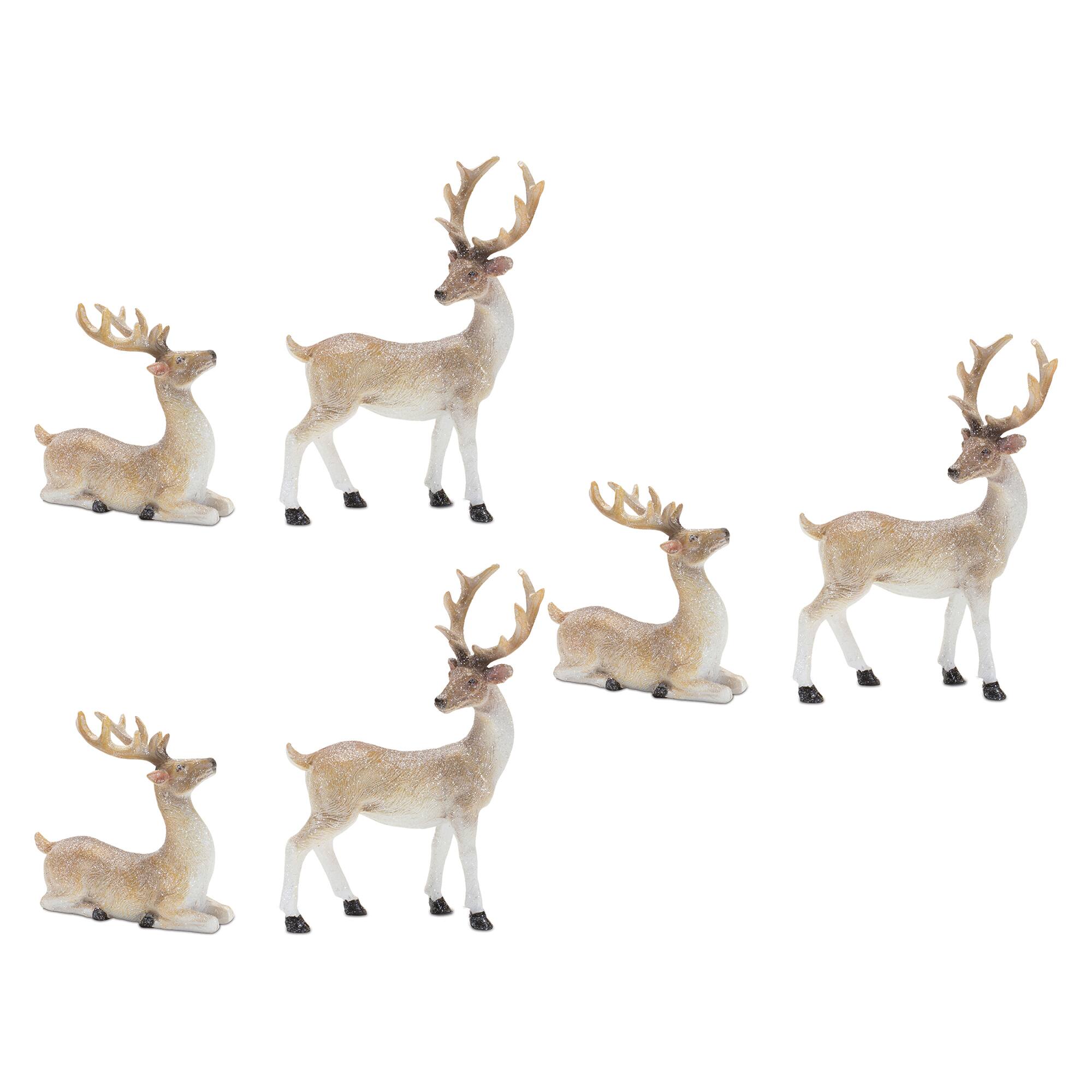Mini Glittered Holiday Deer Figurines Set