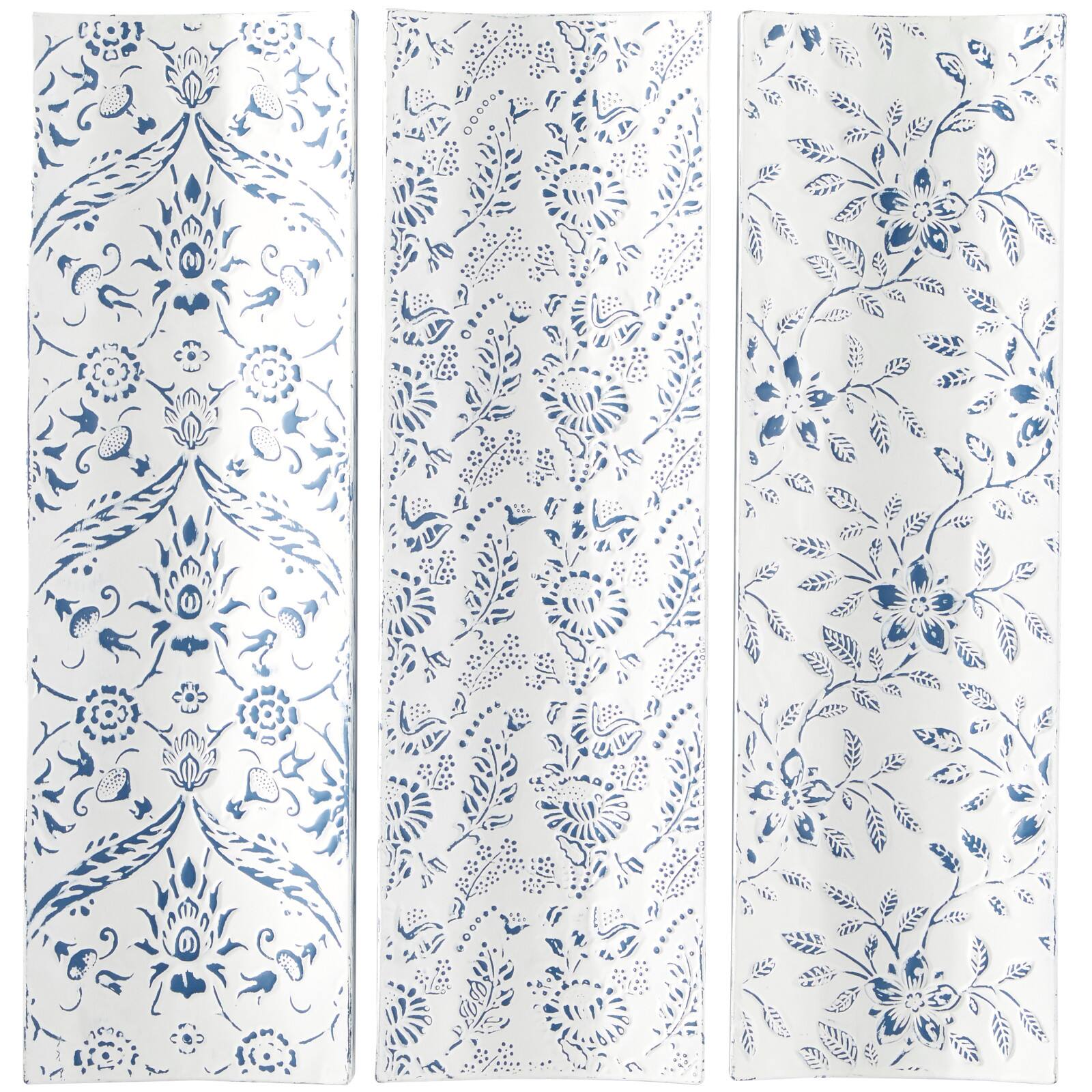 The Novogratz White Metal Floral Wall Decor with Embossed Details Set of 3 10", 31"